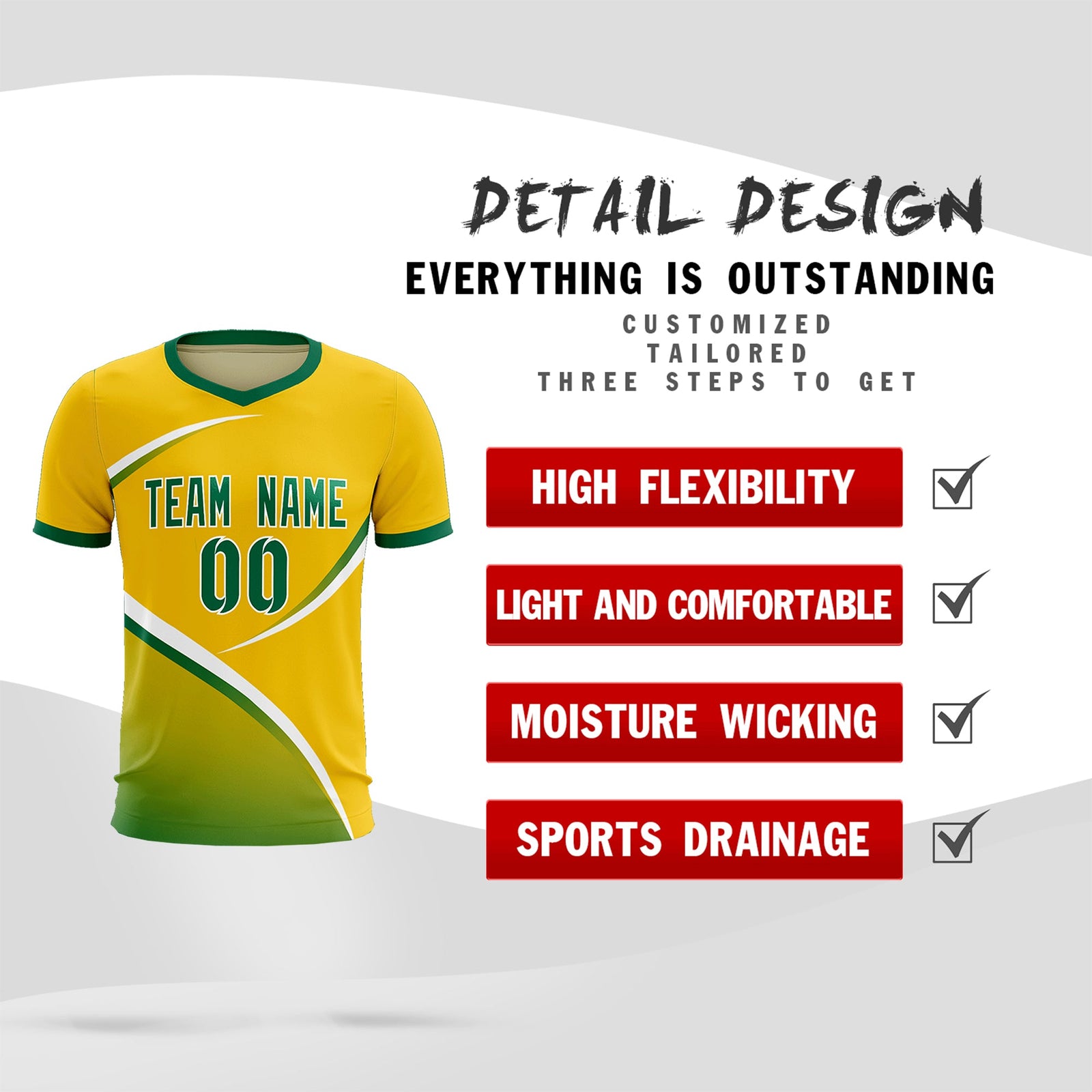 Custom Gold Kelly Green Color Block Training Uniform For Men Soccer Sets Jersey