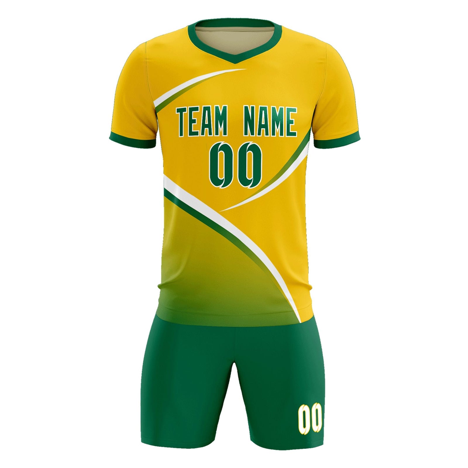 Custom Gold Kelly Green Color Block Training Uniform For Men Soccer Sets Jersey