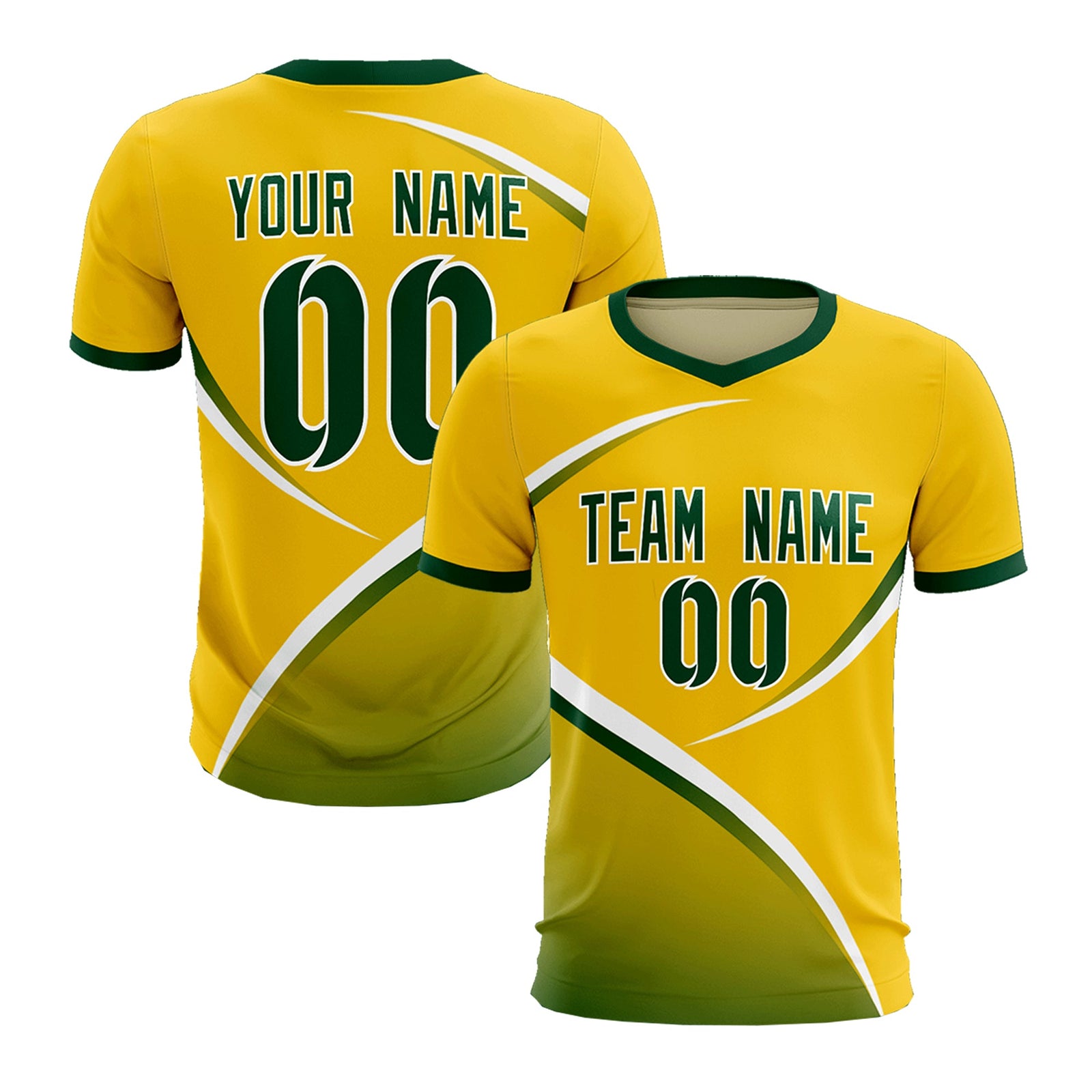 Custom Gold Green Color Block Training Uniform For Men Soccer Sets Jersey