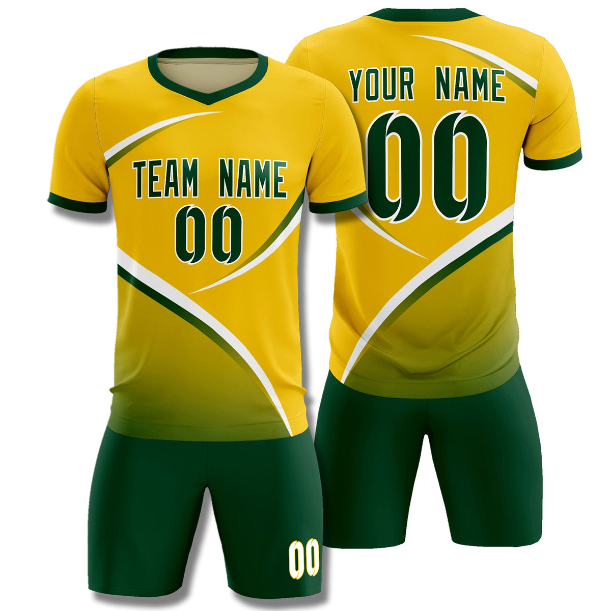 Custom Gold Green Color Block Training Uniform For Men Soccer Sets Jersey