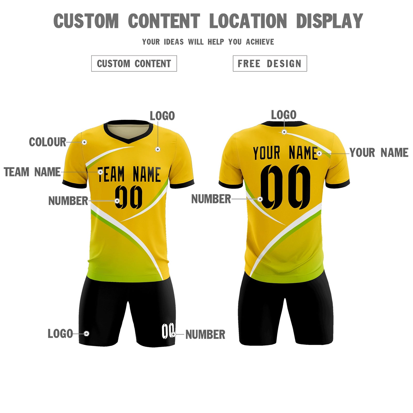 Custom Gold Black Color Block Training Uniform For Men Soccer Sets Jersey