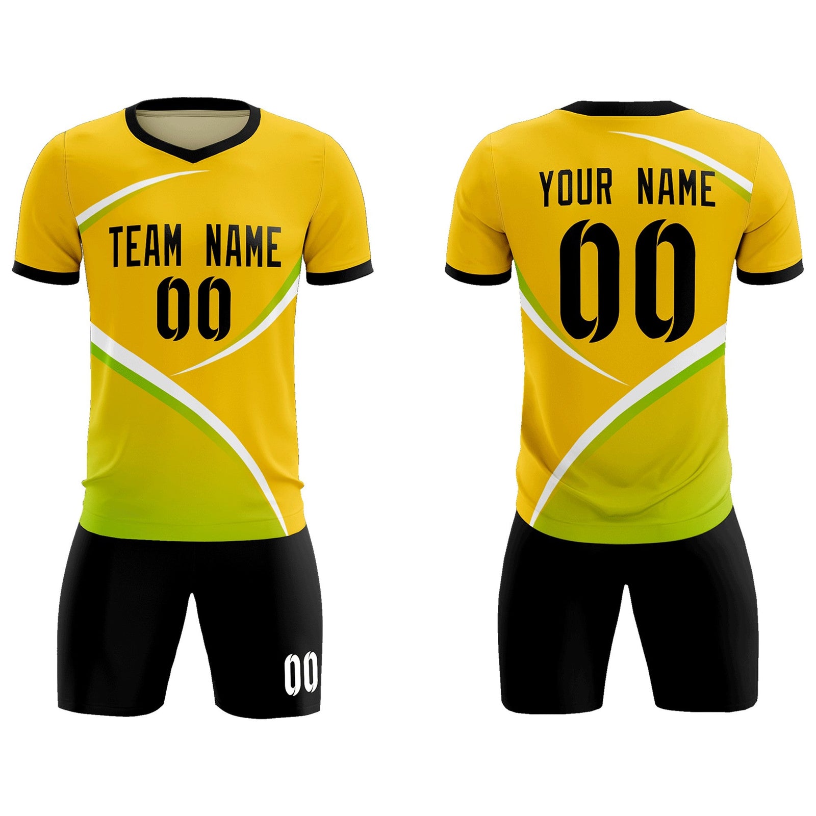 Custom Gold Black Color Block Training Uniform For Men Soccer Sets Jersey
