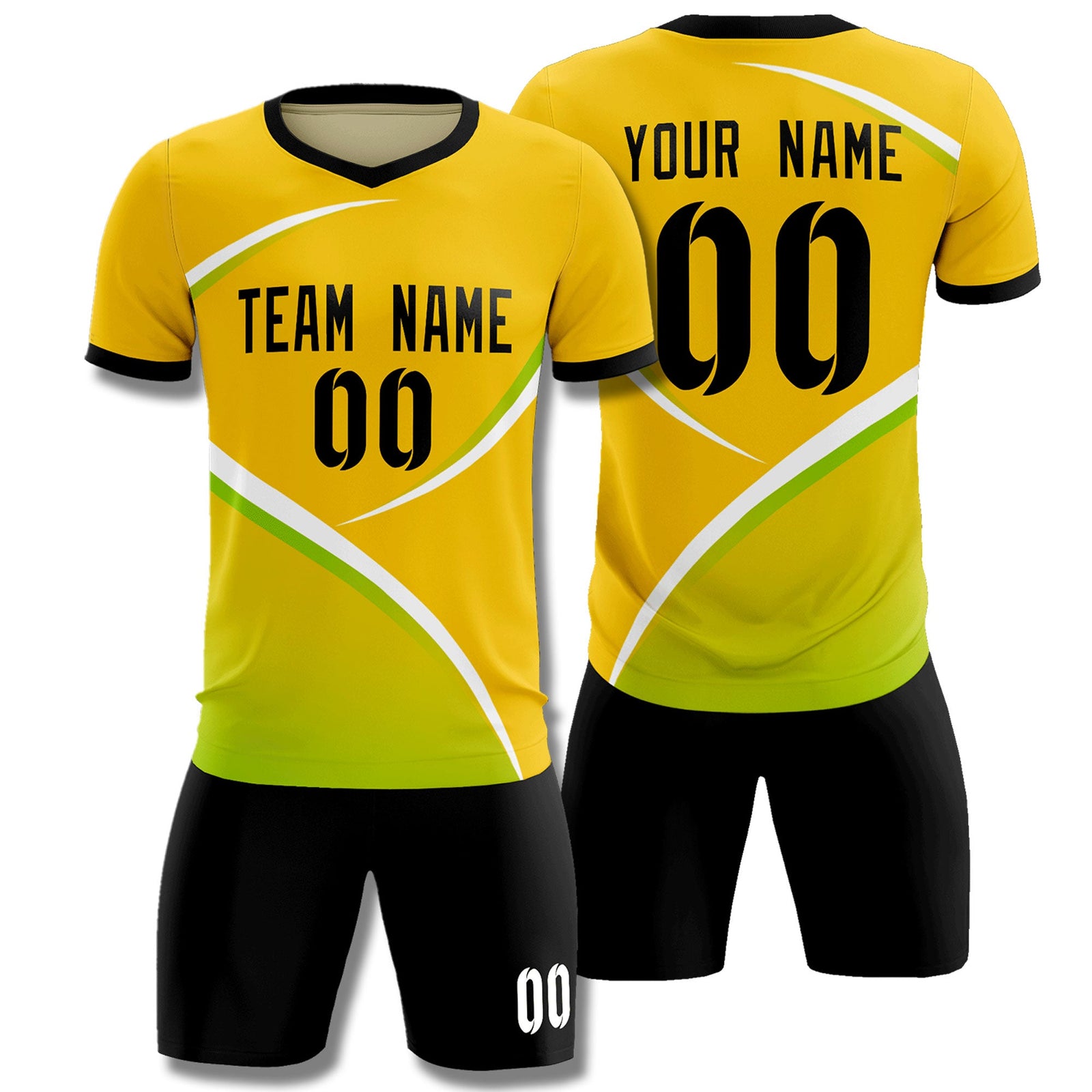 Custom Gold Black Color Block Training Uniform For Men Soccer Sets Jersey