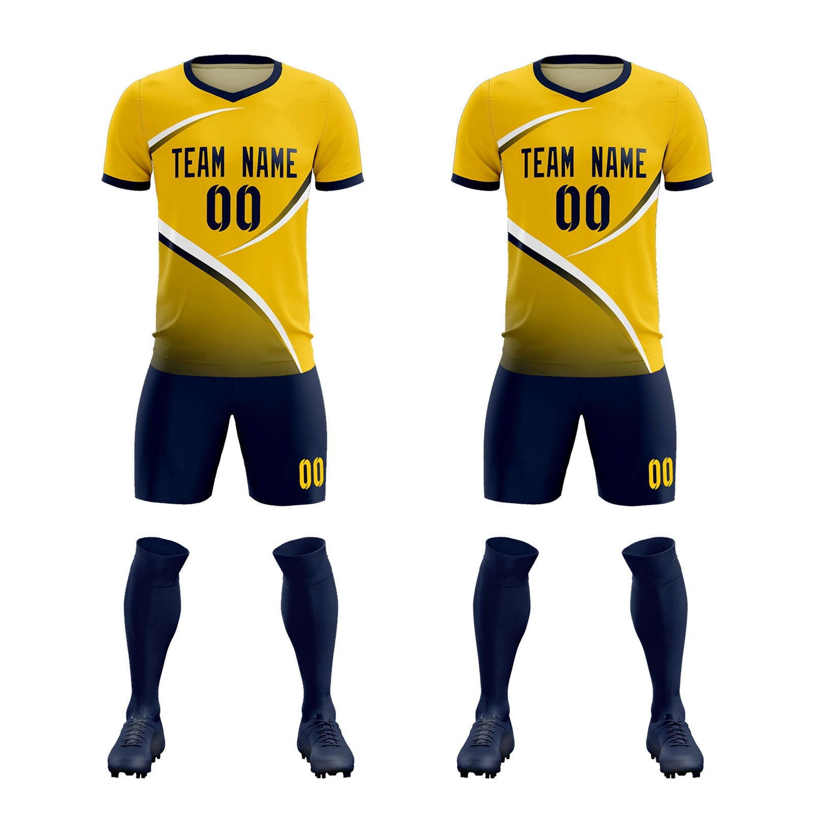 Custom Gold Navy Color Block Training Uniform For Men Soccer Sets Jersey