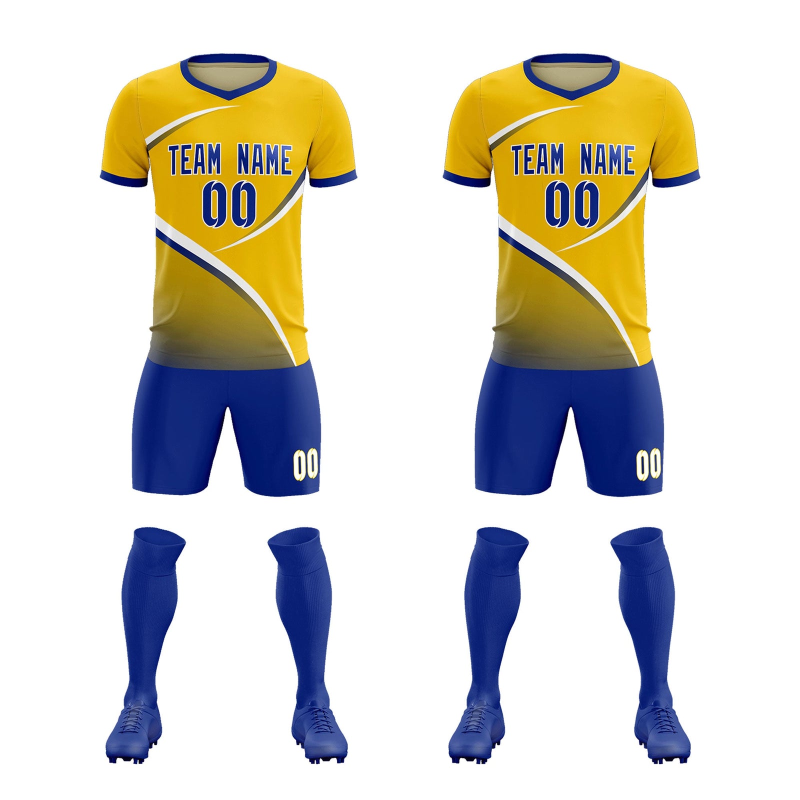 Custom Gold Royal Color Block Training Uniform For Men Soccer Sets Jersey