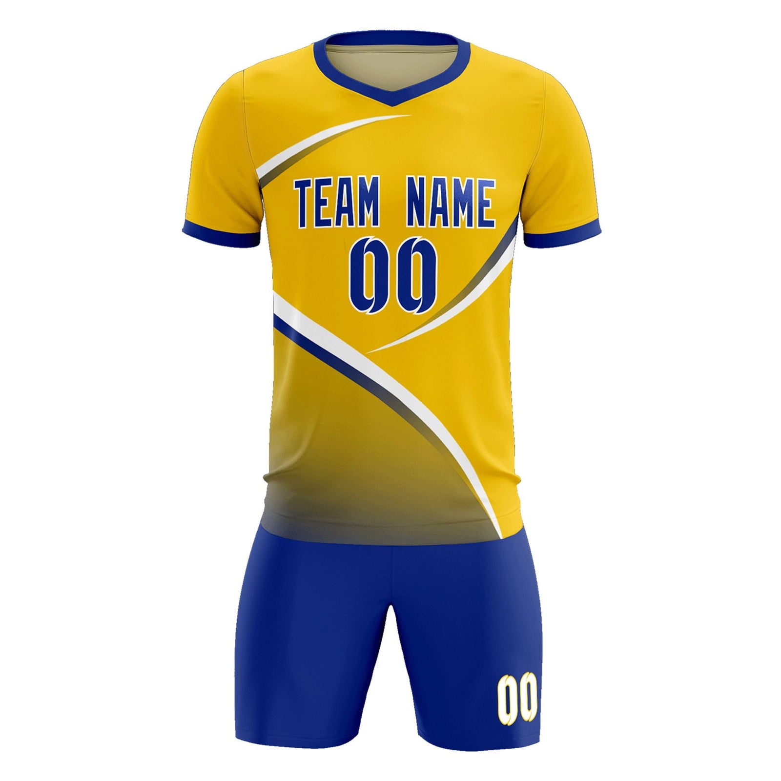 Custom Gold Royal Color Block Training Uniform For Men Soccer Sets Jersey