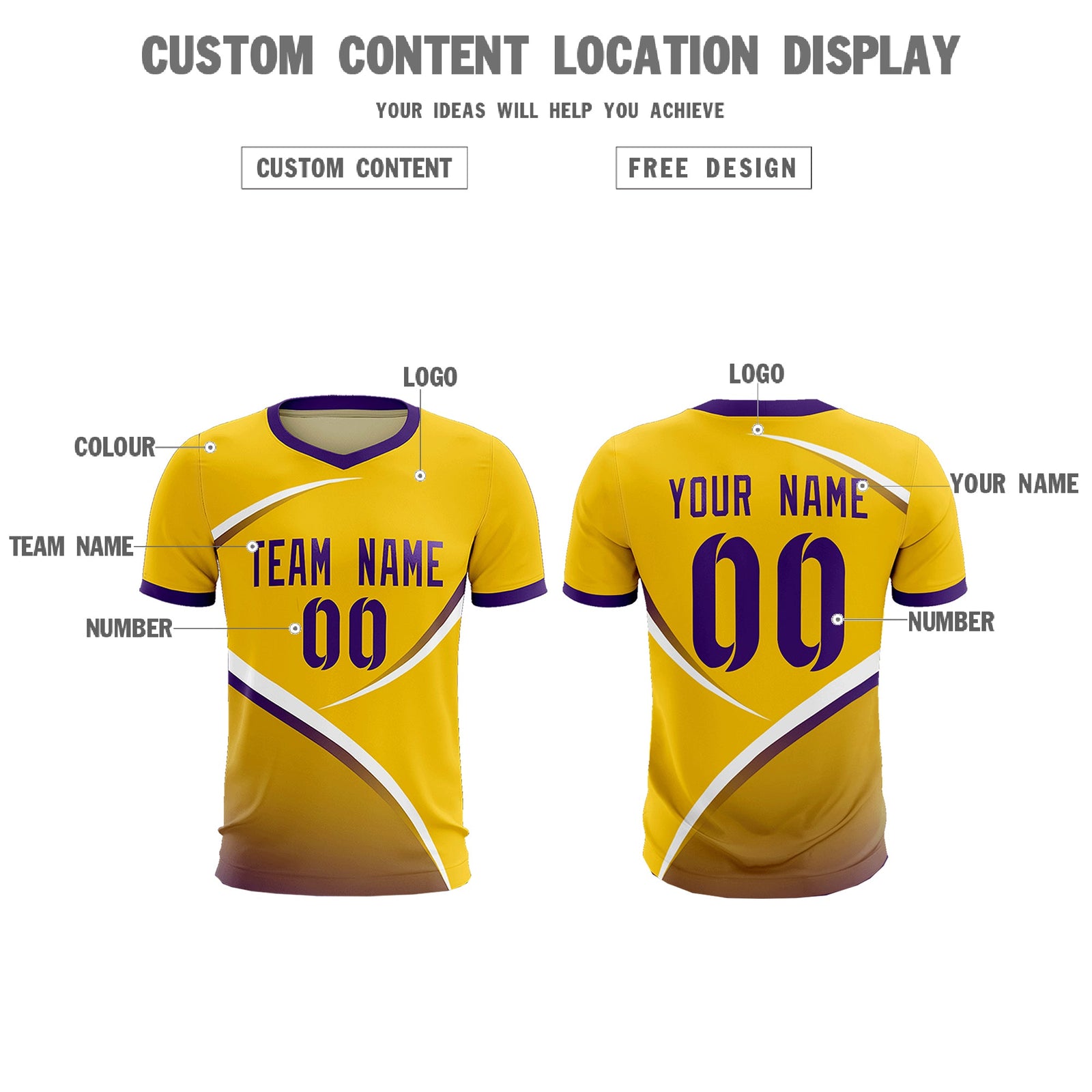 Custom Gold Old Gold Color Block Training Uniform For Men Soccer Sets Jersey
