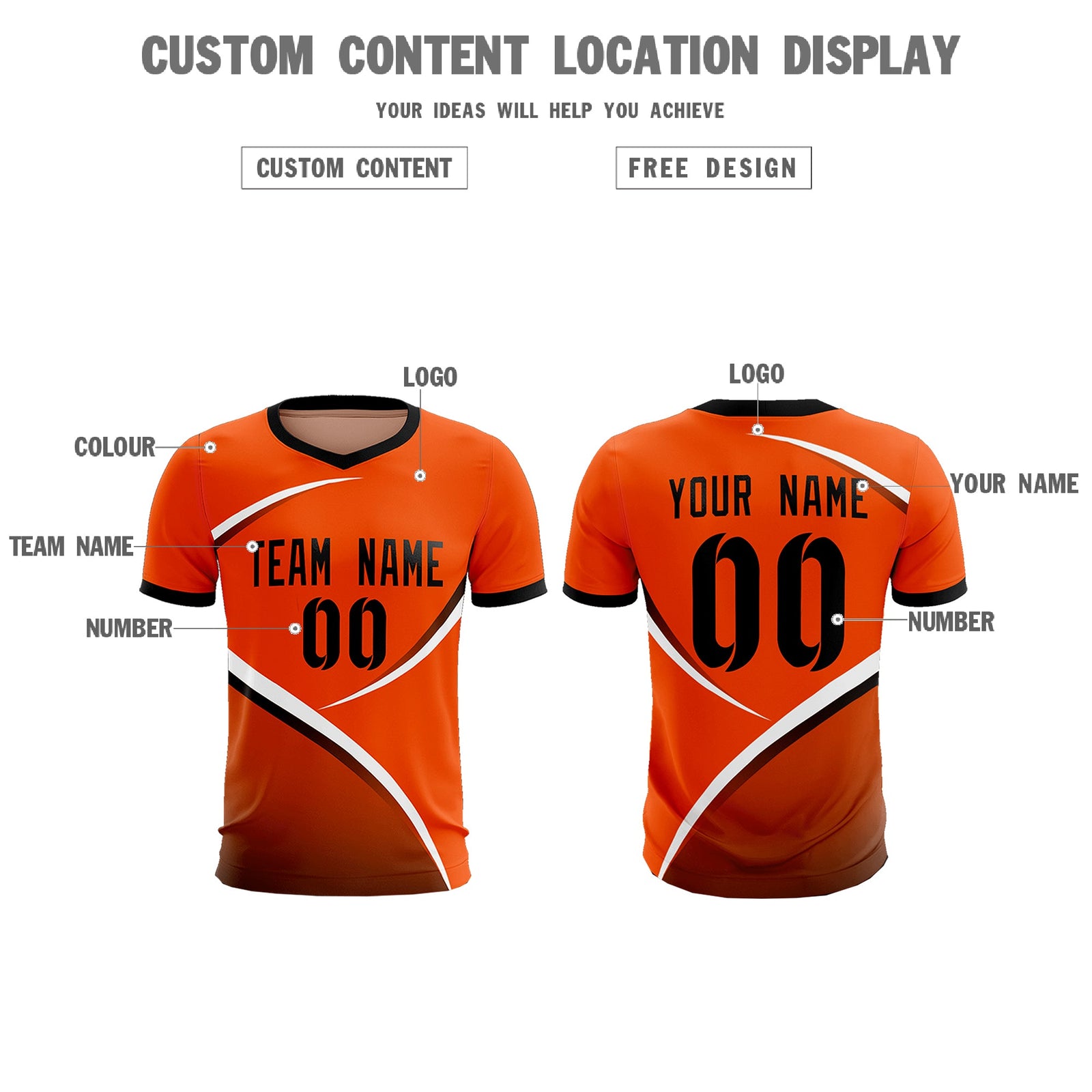 Custom Orange Black Color Block Training Uniform For Men Soccer Sets Jersey