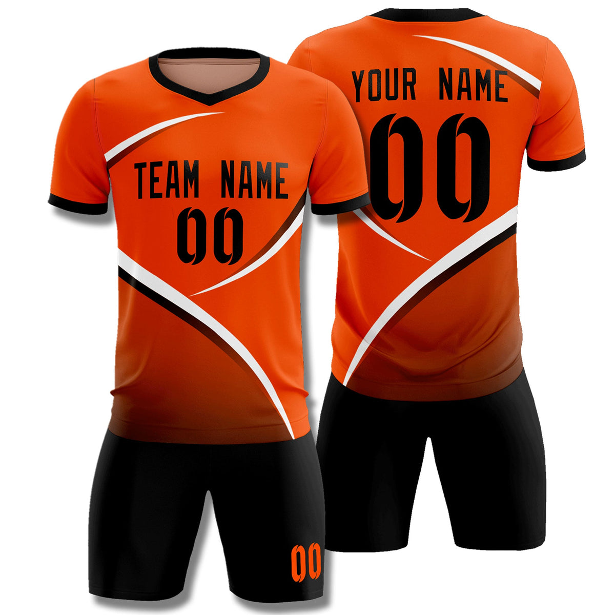 Custom Orange Black Color Block Training Uniform For Men Soccer Sets Jersey