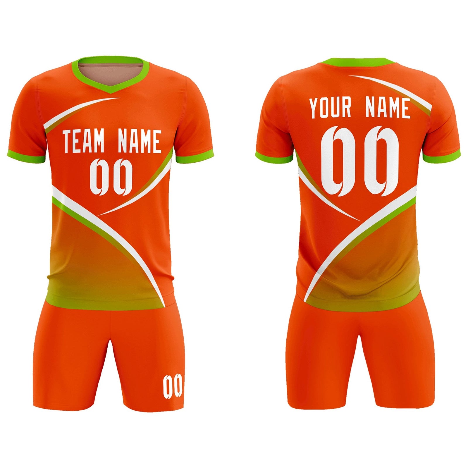 Custom Orange Neon Green Color Block Training Uniform For Men Soccer Sets Jersey