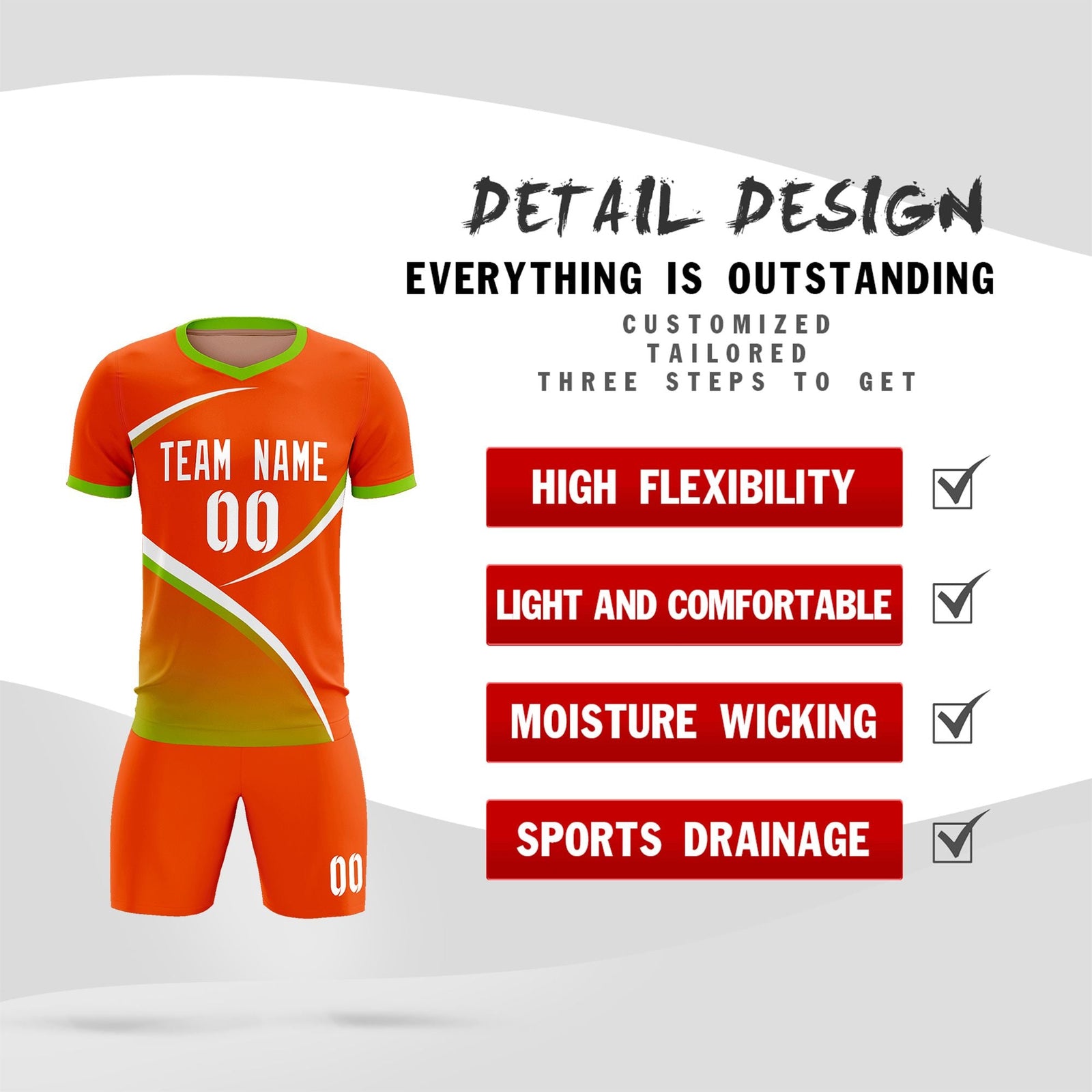 Custom Orange Neon Green Color Block Training Uniform For Men Soccer Sets Jersey