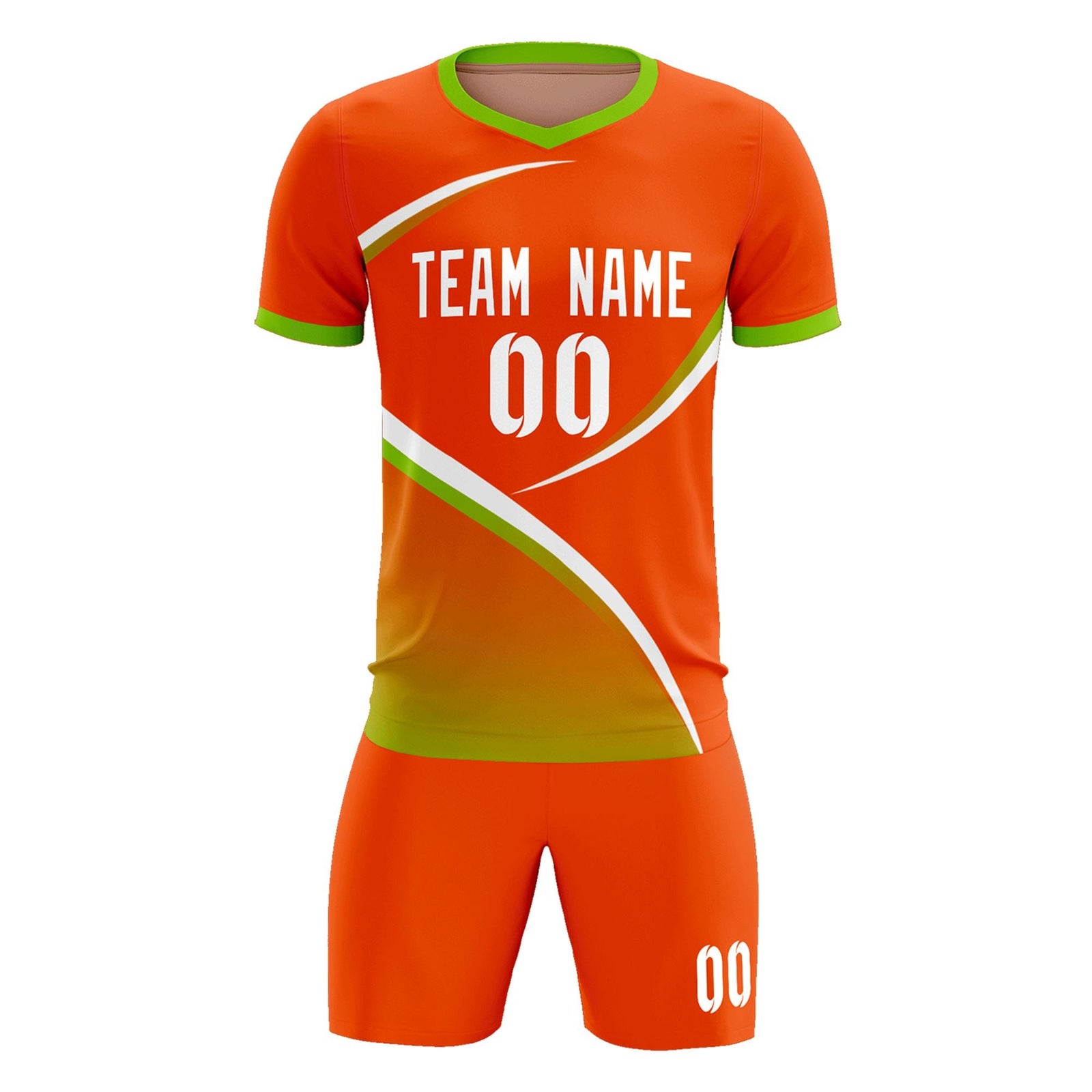 Custom Orange Neon Green Color Block Training Uniform For Men Soccer Sets Jersey