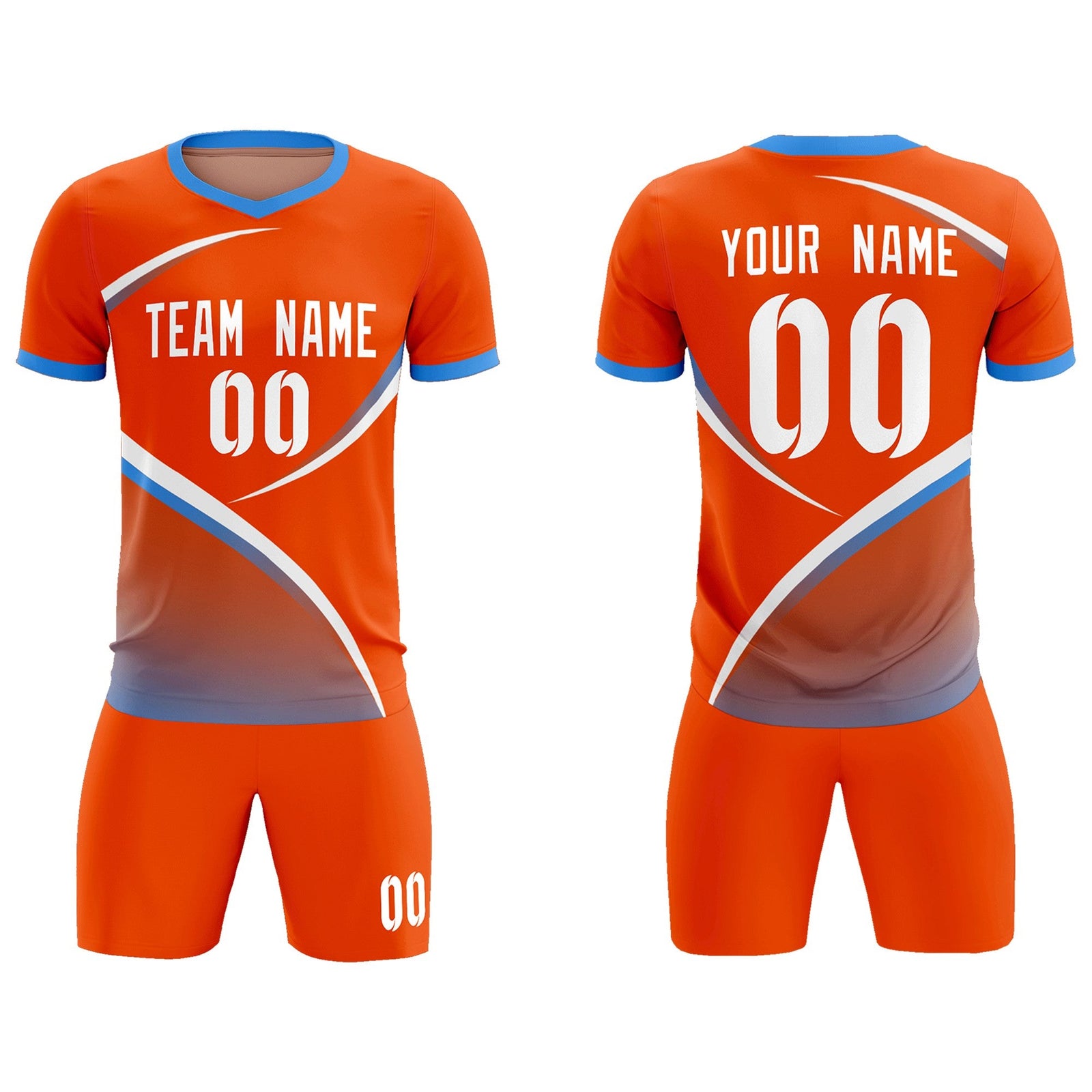 Custom Orange Powder Blue Color Block Training Uniform For Men Soccer Sets Jersey