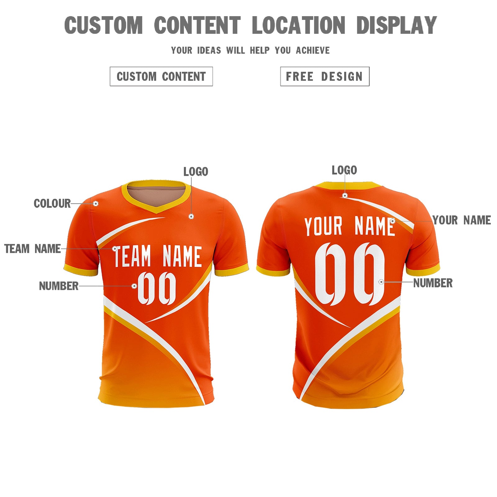 Custom Orange Gold Color Block Training Uniform For Men Soccer Sets Jersey