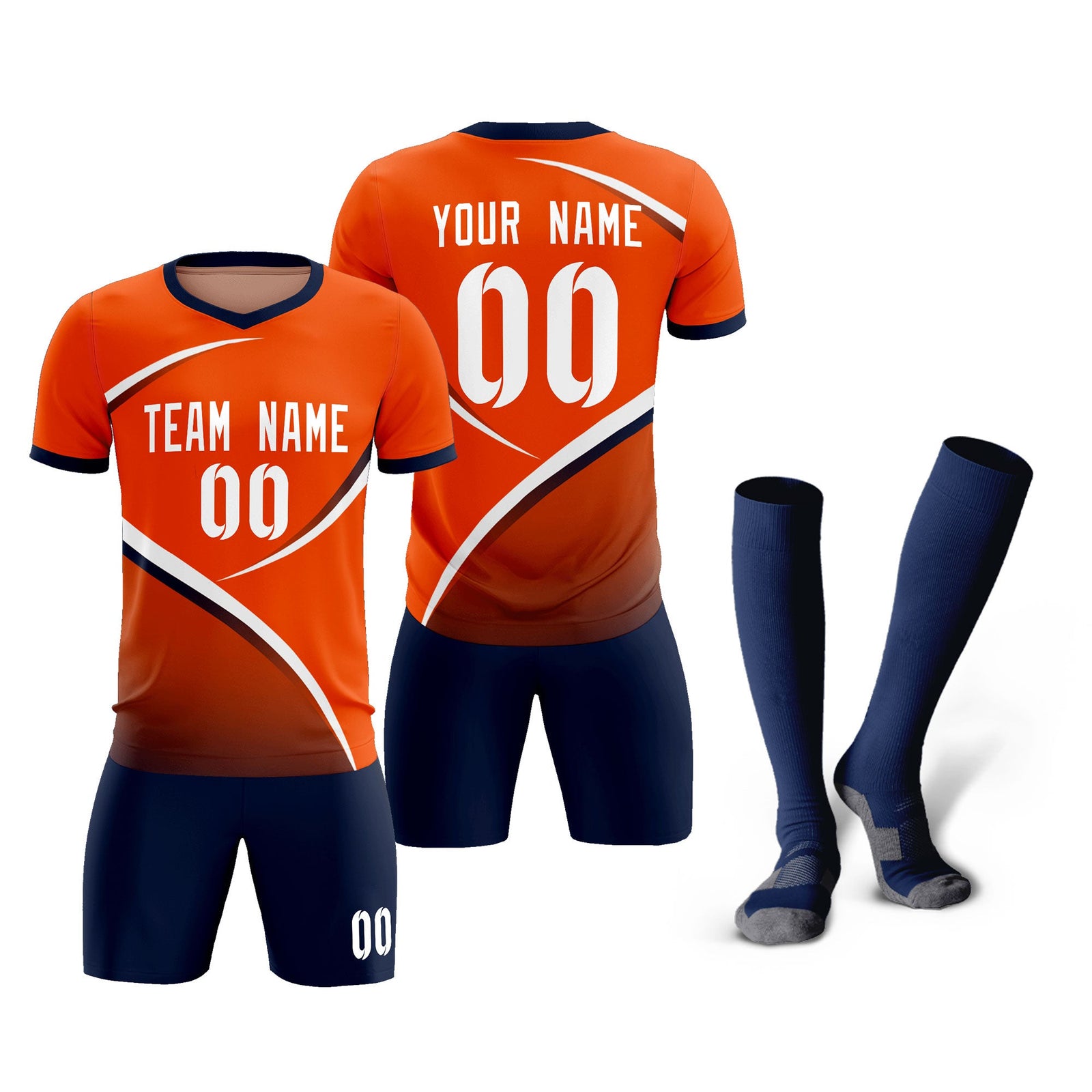 Custom Orange Navy Color Block Training Uniform For Men Soccer Sets Jersey