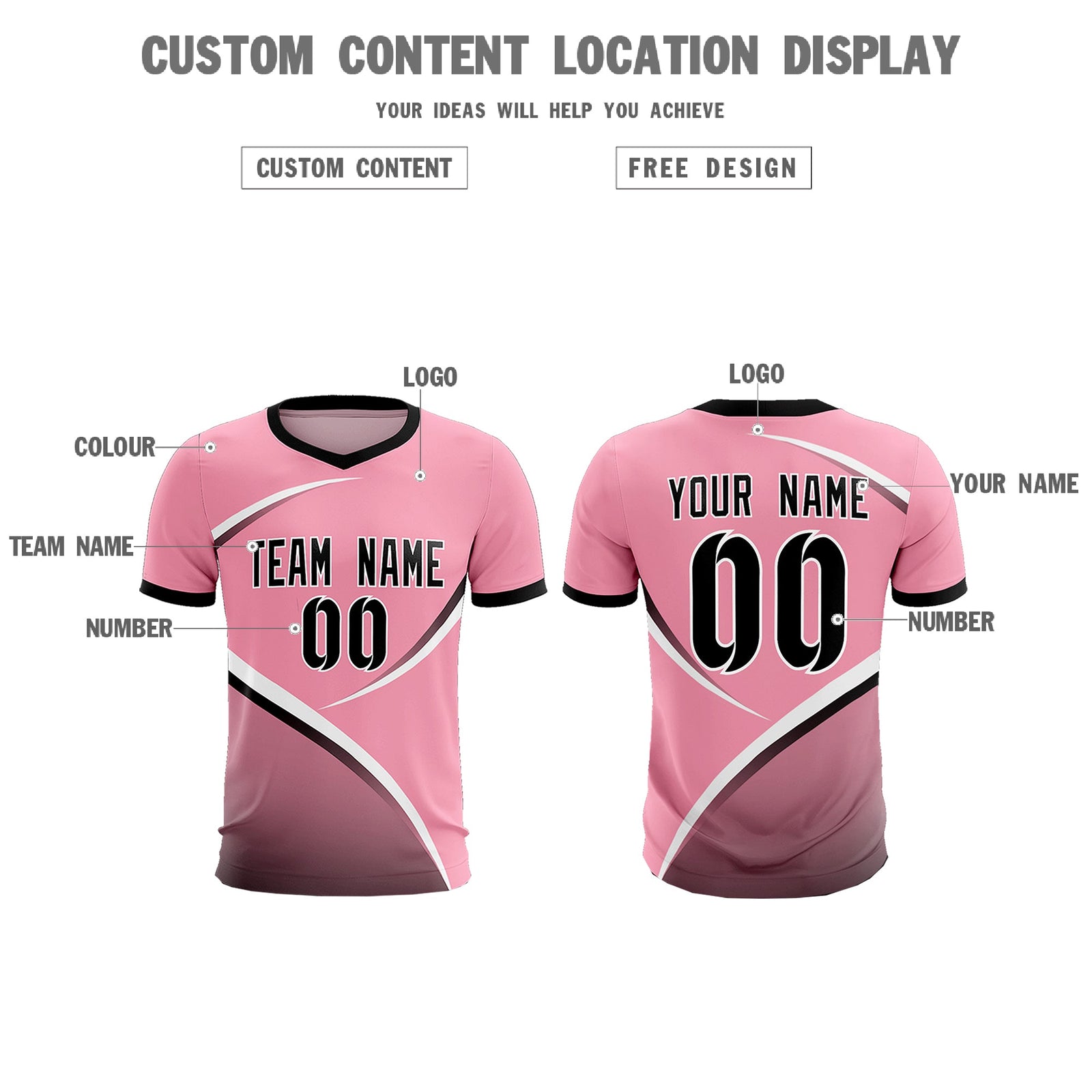 Custom Light Pink Black Color Block Training Uniform For Men Soccer Sets Jersey