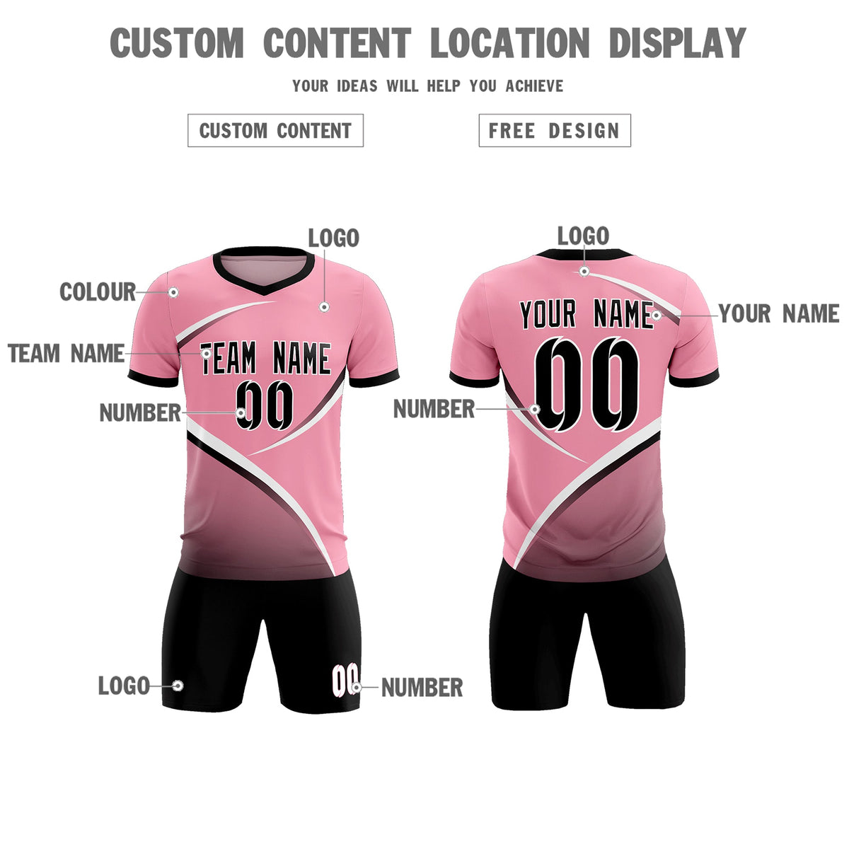 Custom Light Pink Black Color Block Training Uniform For Men Soccer Sets Jersey