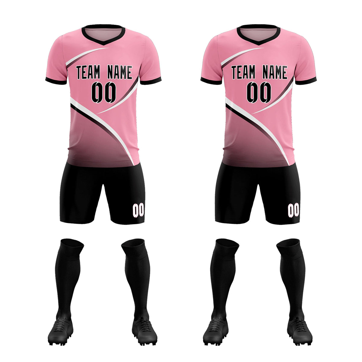 Custom Light Pink Black Color Block Training Uniform For Men Soccer Sets Jersey