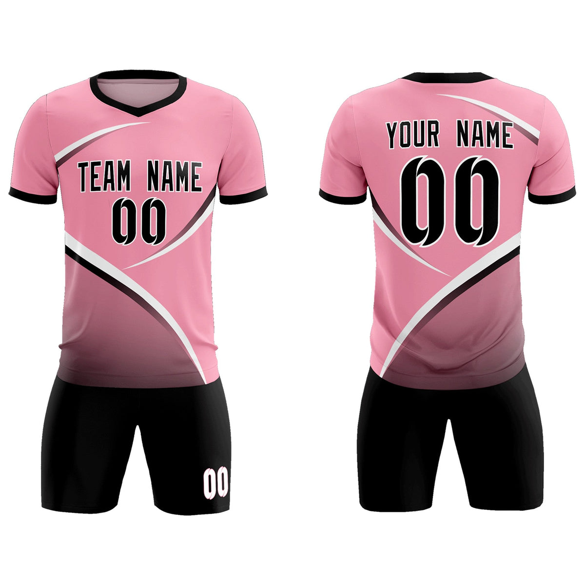 Custom Light Pink Black Color Block Training Uniform For Men Soccer Sets Jersey
