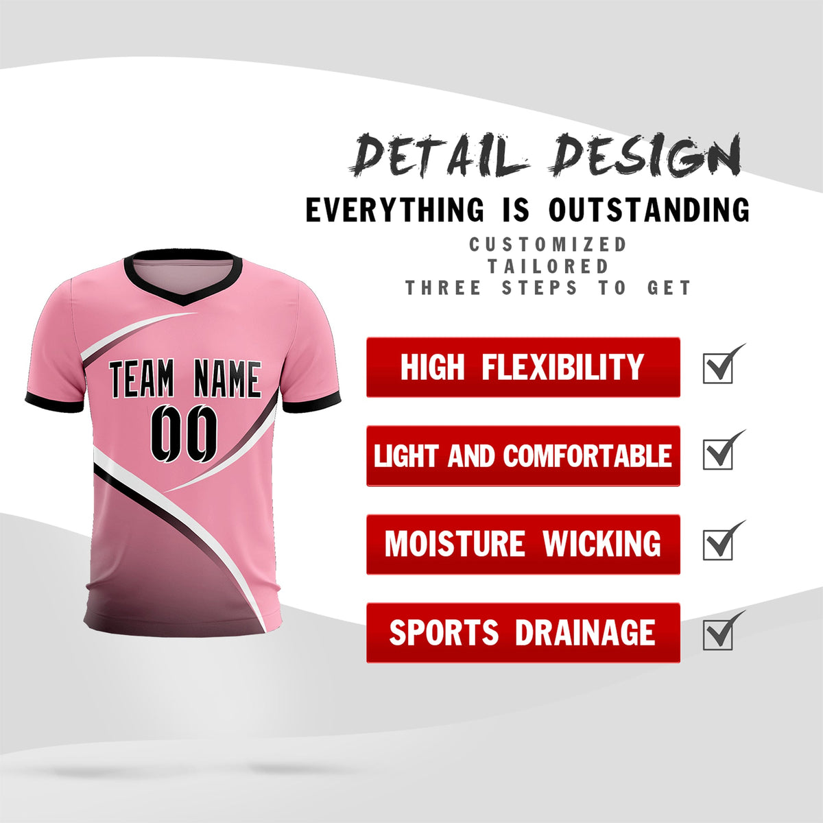 Custom Light Pink Black Color Block Training Uniform For Men Soccer Sets Jersey