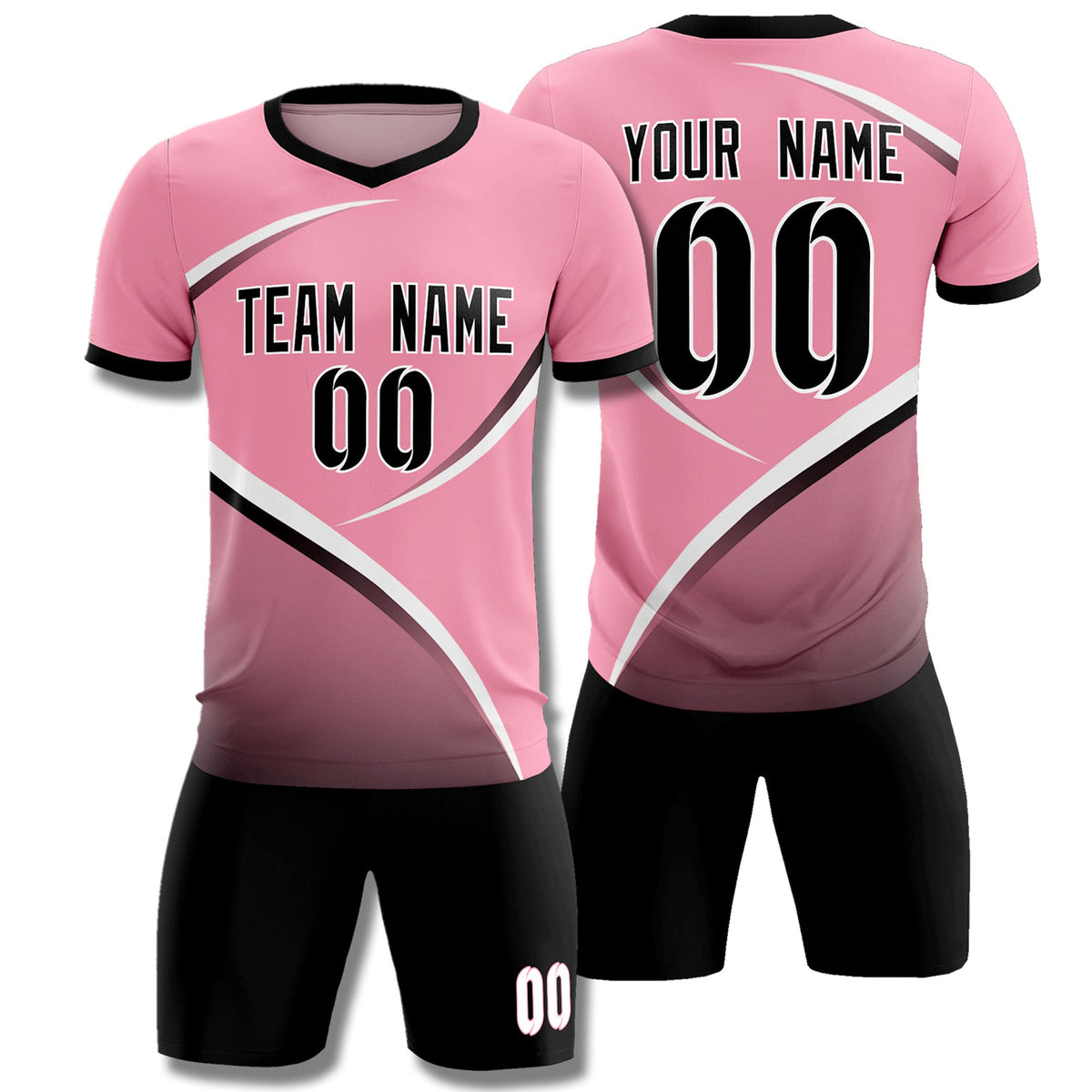 Custom Light Pink Black Color Block Training Uniform For Men Soccer Sets Jersey