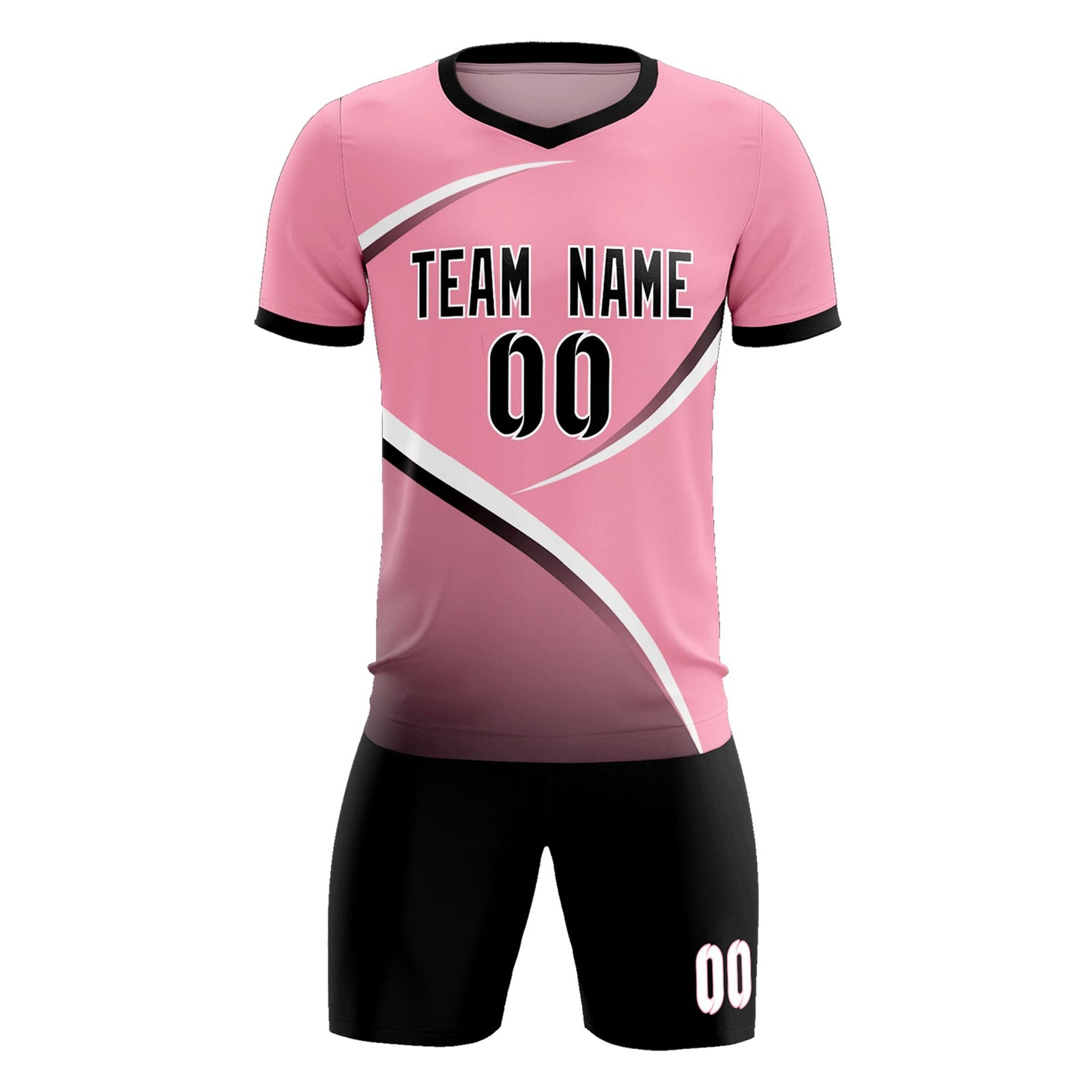 Custom Light Pink Black Color Block Training Uniform For Men Soccer Sets Jersey