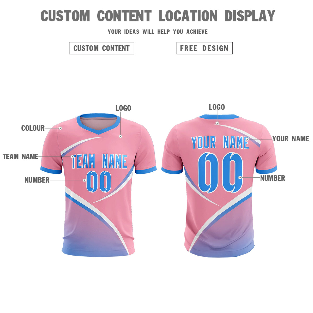 Custom Light Pink Powder Blue Color Block Training Uniform For Men Soccer Sets Jersey