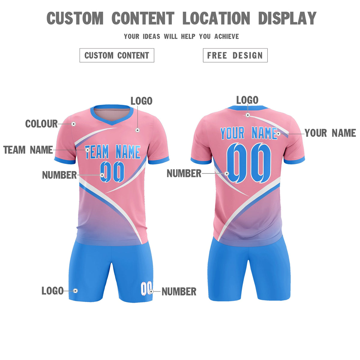 Custom Light Pink Powder Blue Color Block Training Uniform For Men Soccer Sets Jersey