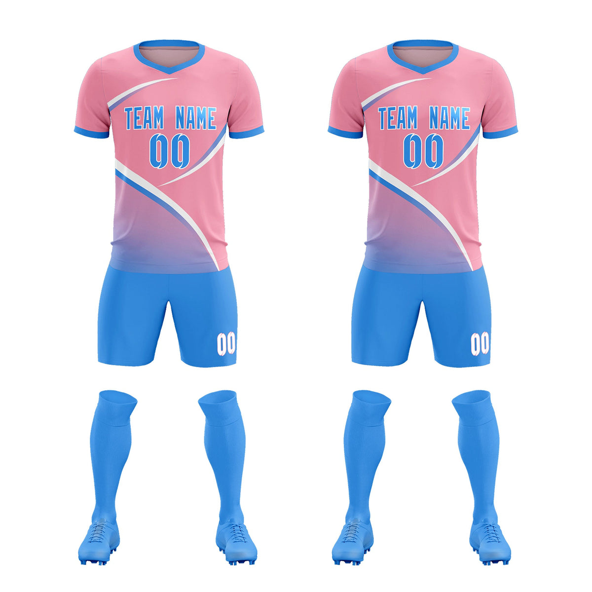 Custom Light Pink Powder Blue Color Block Training Uniform For Men Soccer Sets Jersey