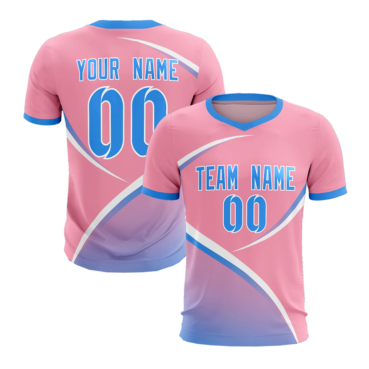 Custom Light Pink Powder Blue Color Block Training Uniform For Men Soccer Sets Jersey