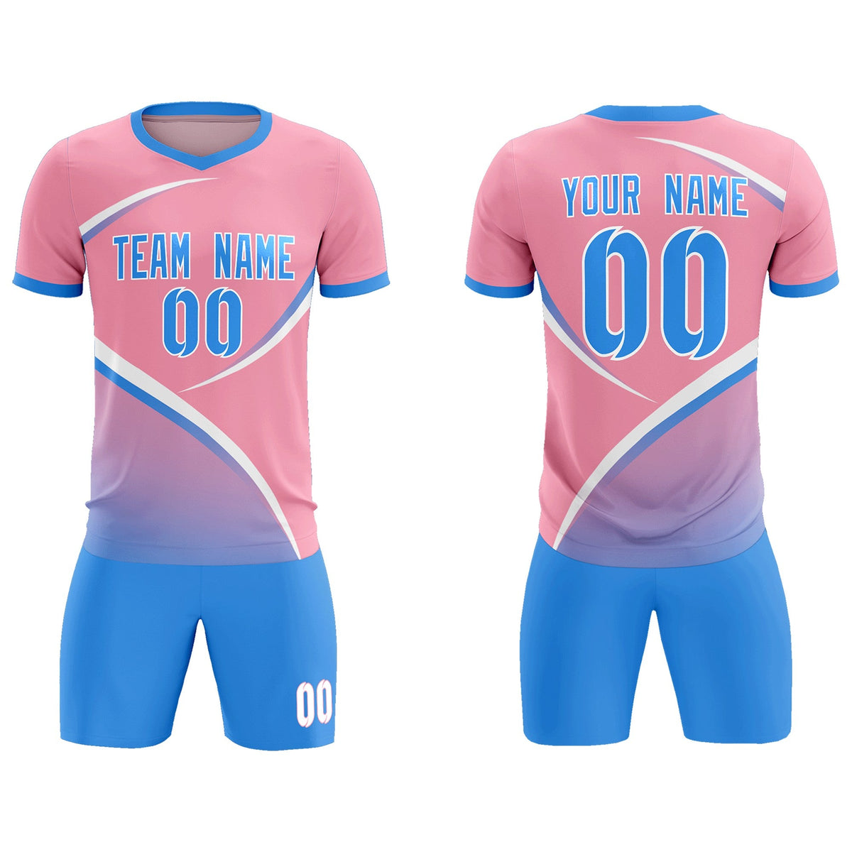 Custom Light Pink Powder Blue Color Block Training Uniform For Men Soccer Sets Jersey