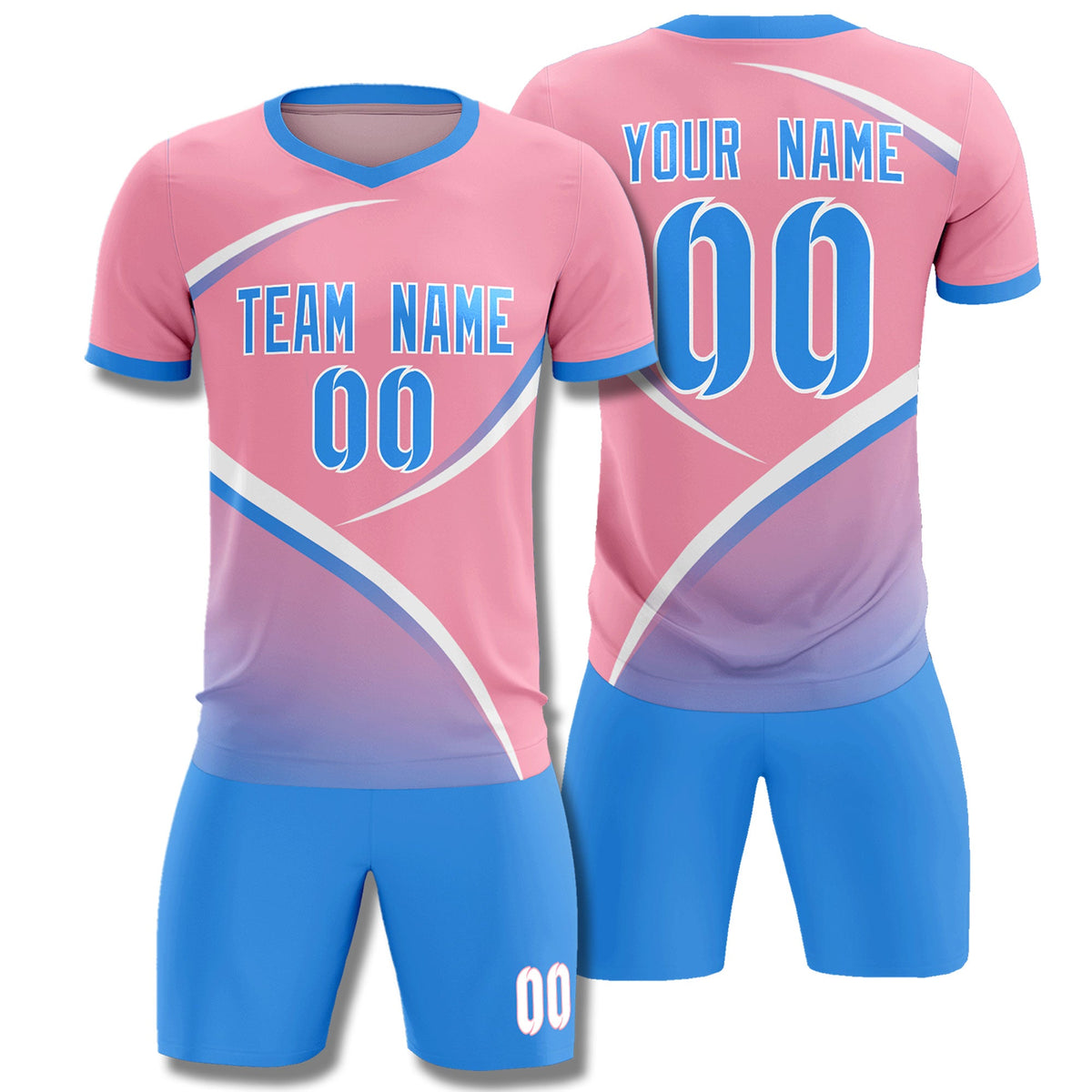 Custom Light Pink Powder Blue Color Block Training Uniform For Men Soccer Sets Jersey