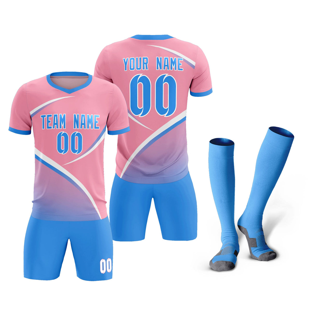 Custom Light Pink Powder Blue Color Block Training Uniform For Men Soccer Sets Jersey