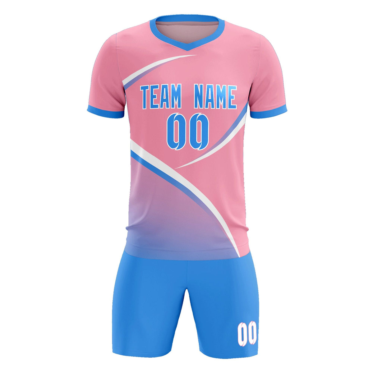 Custom Light Pink Powder Blue Color Block Training Uniform For Men Soccer Sets Jersey