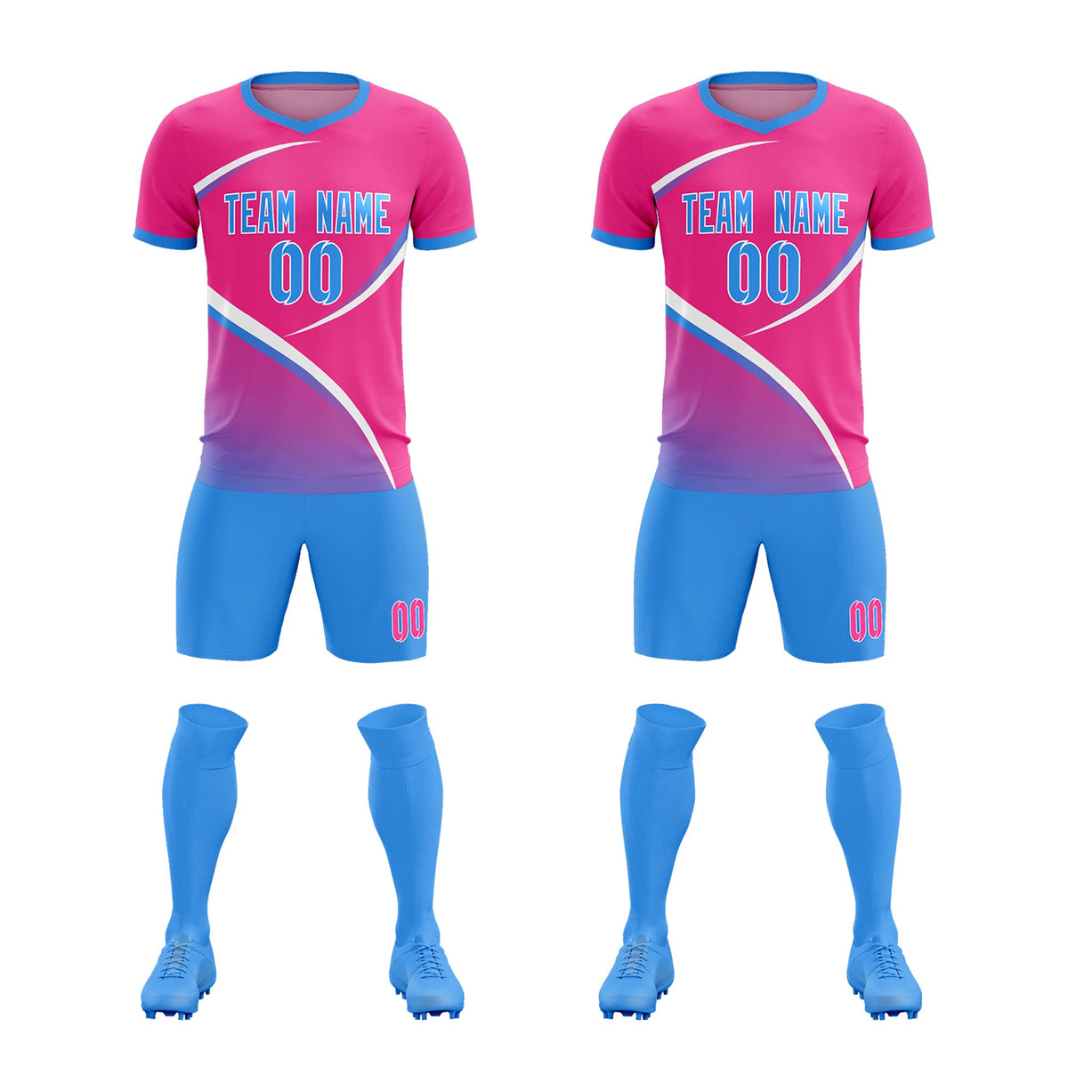 Custom Pink Powder Blue Color Block Training Uniform For Men Soccer Sets Jersey