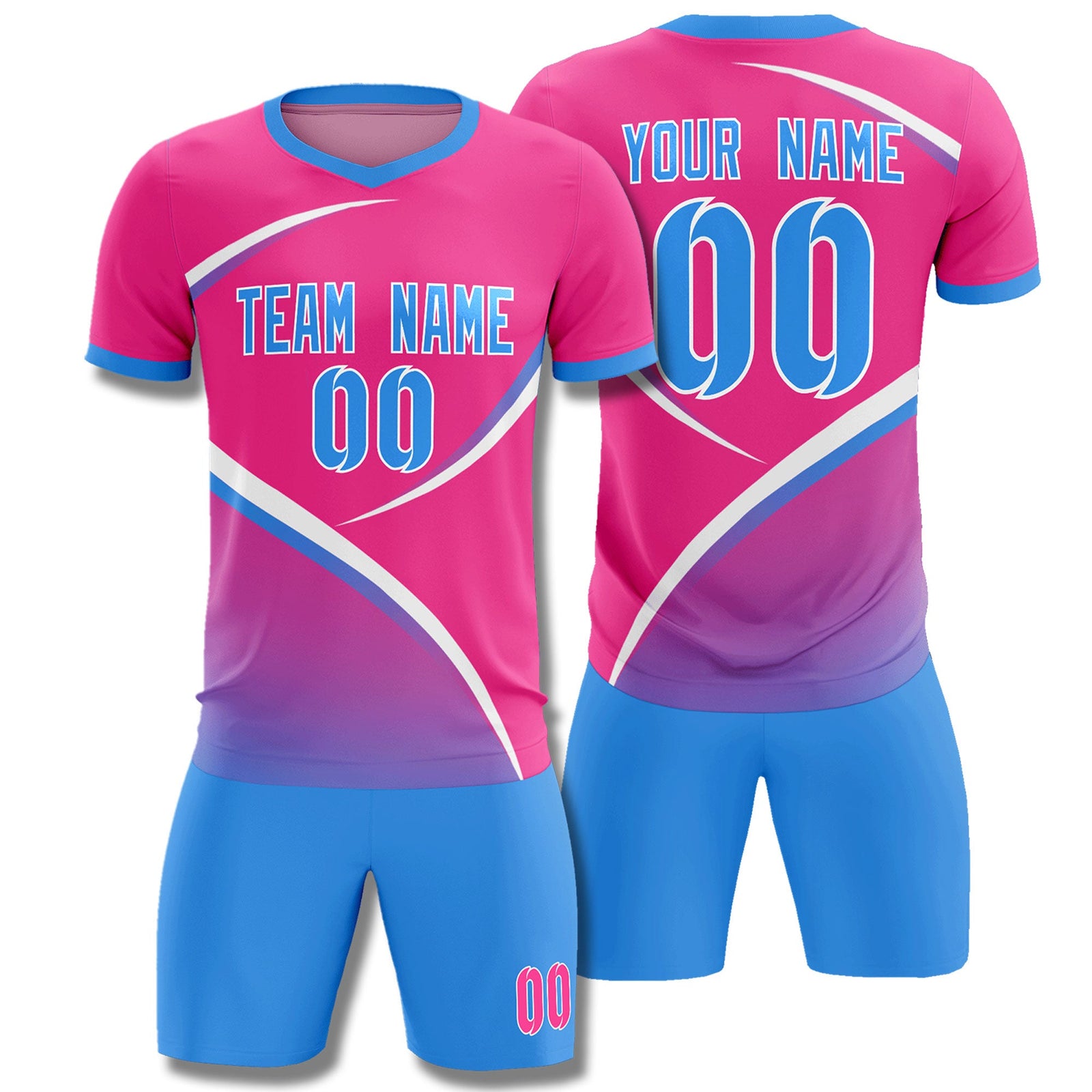 Custom Pink Powder Blue Color Block Training Uniform For Men Soccer Sets Jersey