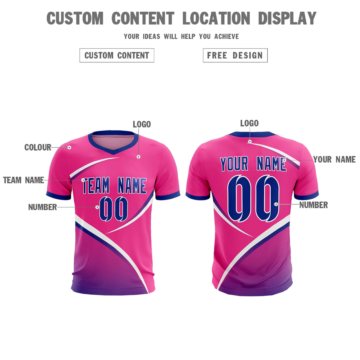 Custom Pink Royal Color Block Training Uniform For Men Soccer Sets Jersey