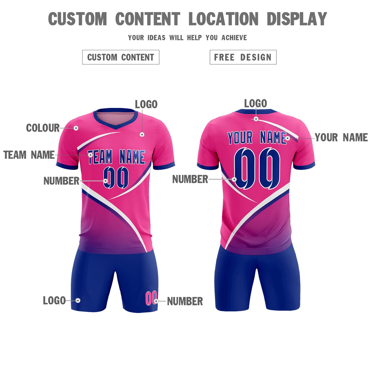 Custom Pink Royal Color Block Training Uniform For Men Soccer Sets Jersey
