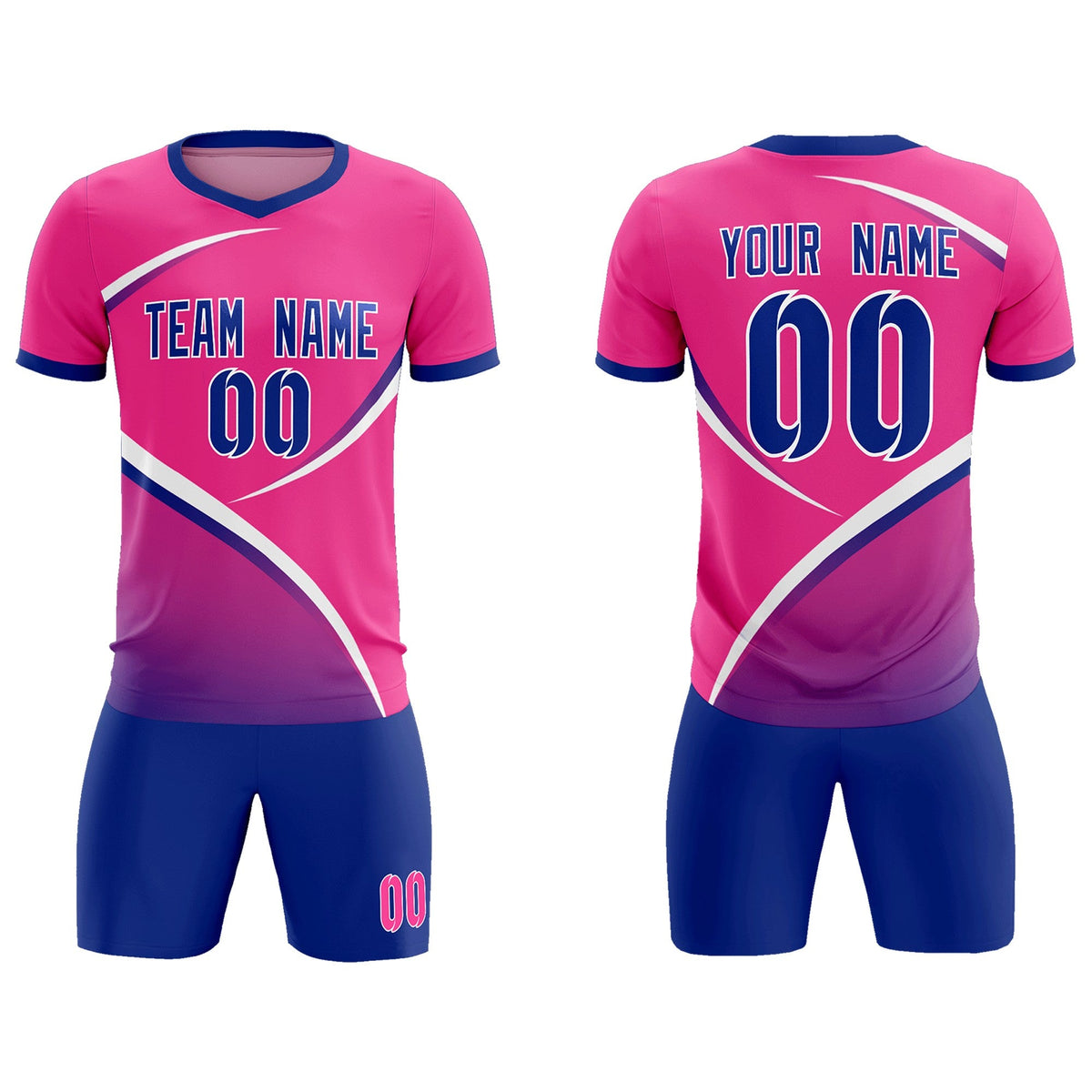 Custom Pink Royal Color Block Training Uniform For Men Soccer Sets Jersey