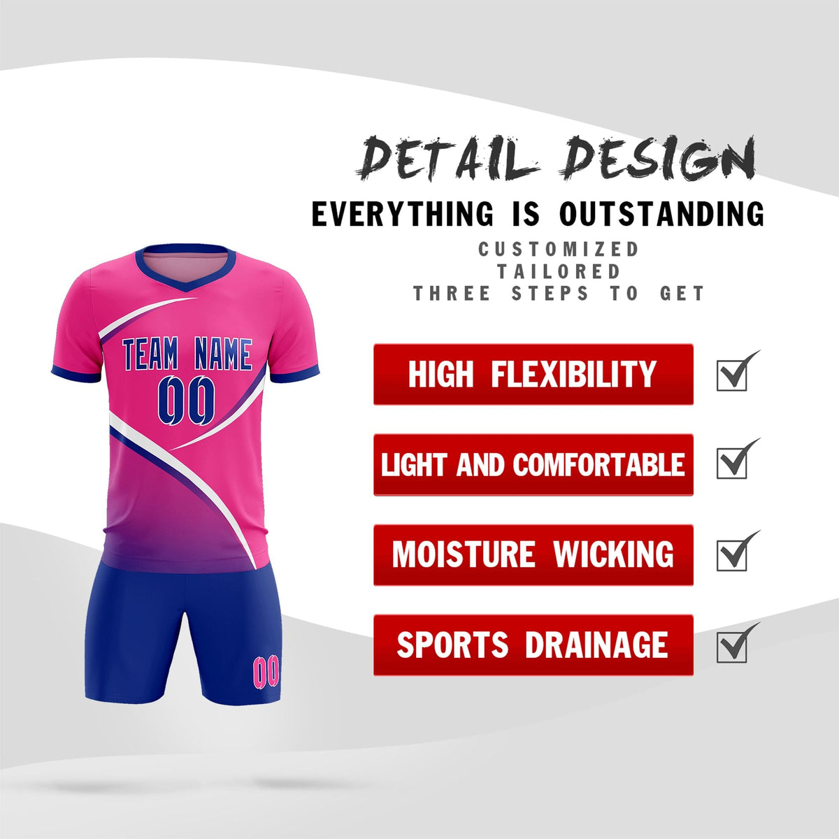 Custom Pink Royal Color Block Training Uniform For Men Soccer Sets Jersey