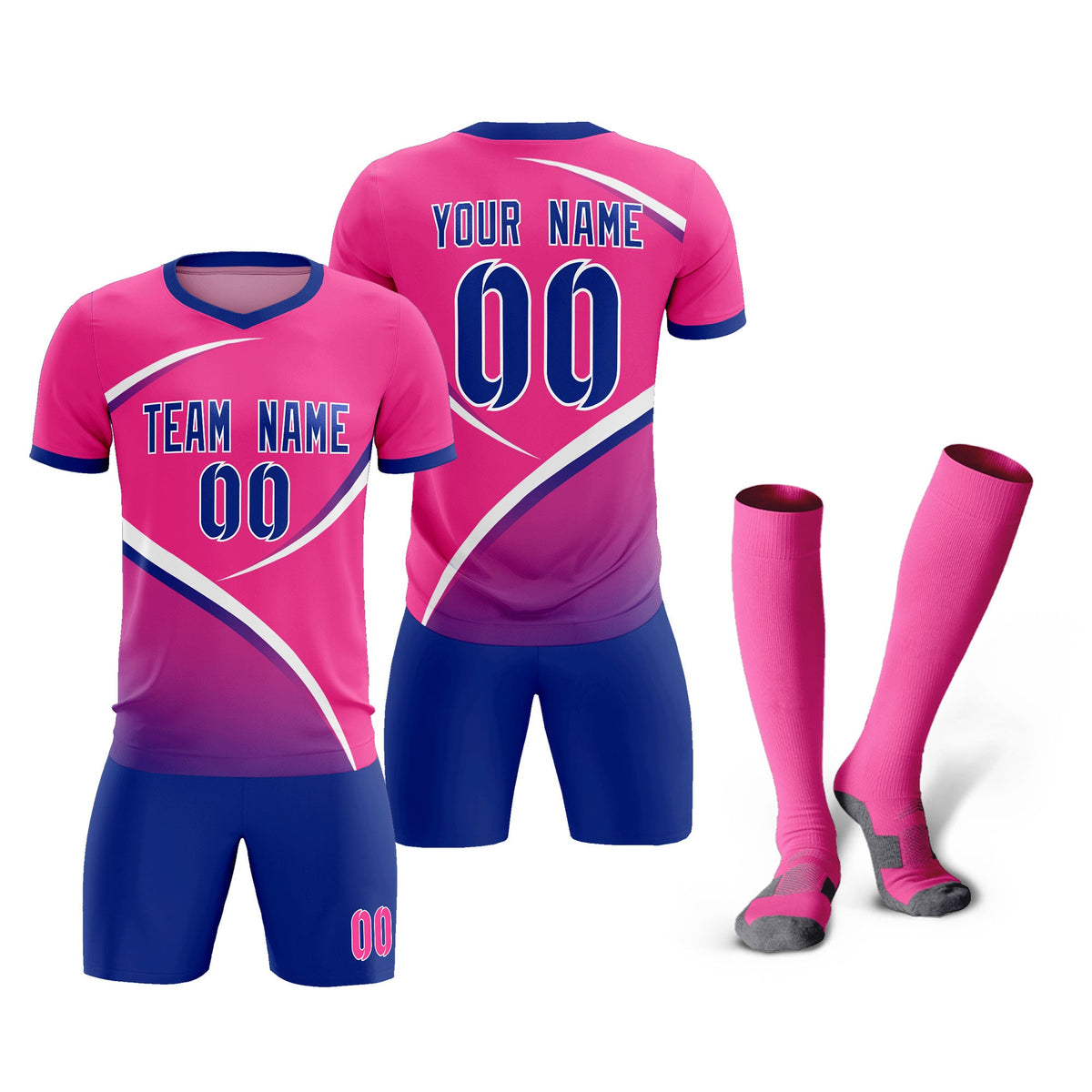 Custom Pink Royal Color Block Training Uniform For Men Soccer Sets Jersey