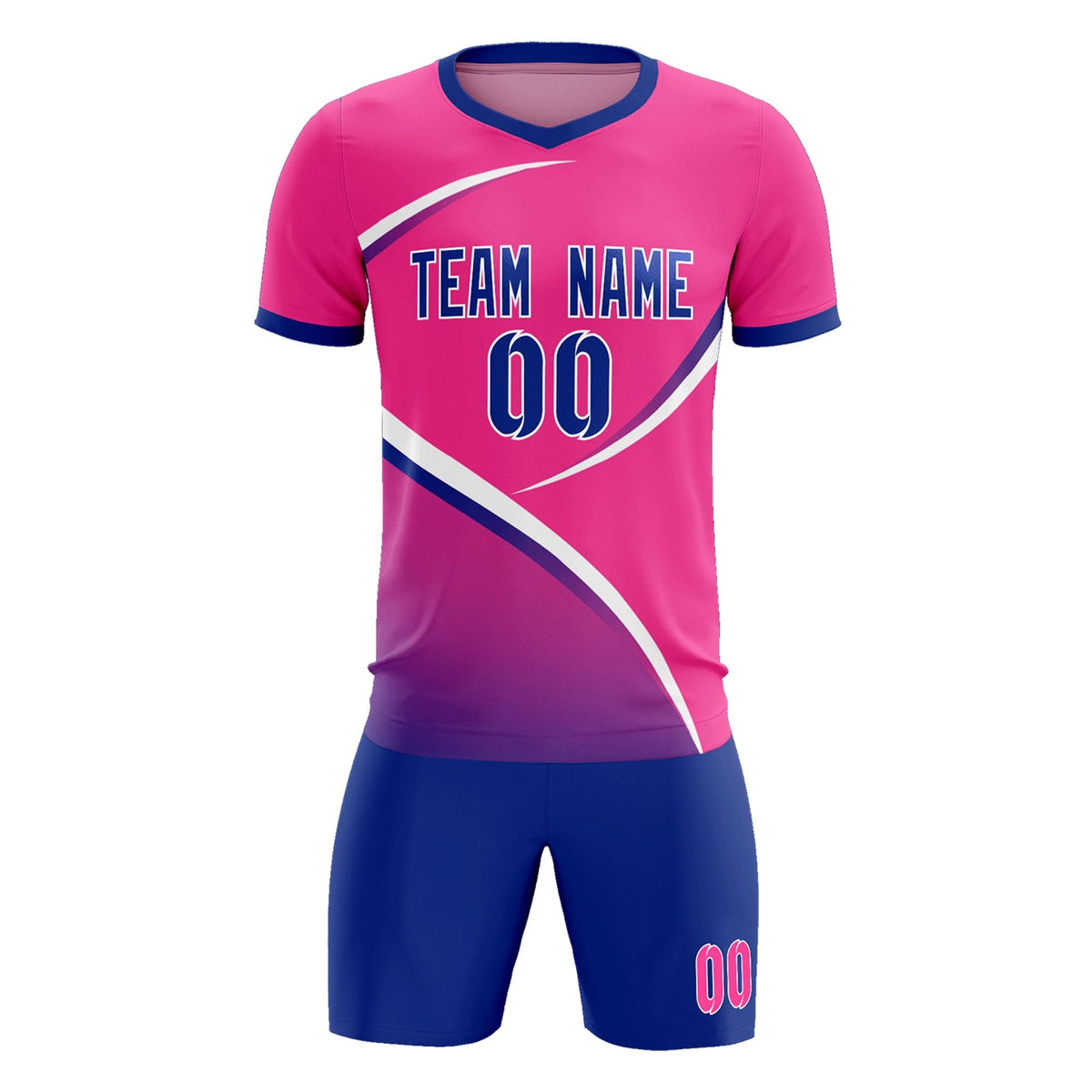 Custom Pink Royal Color Block Training Uniform For Men Soccer Sets Jersey
