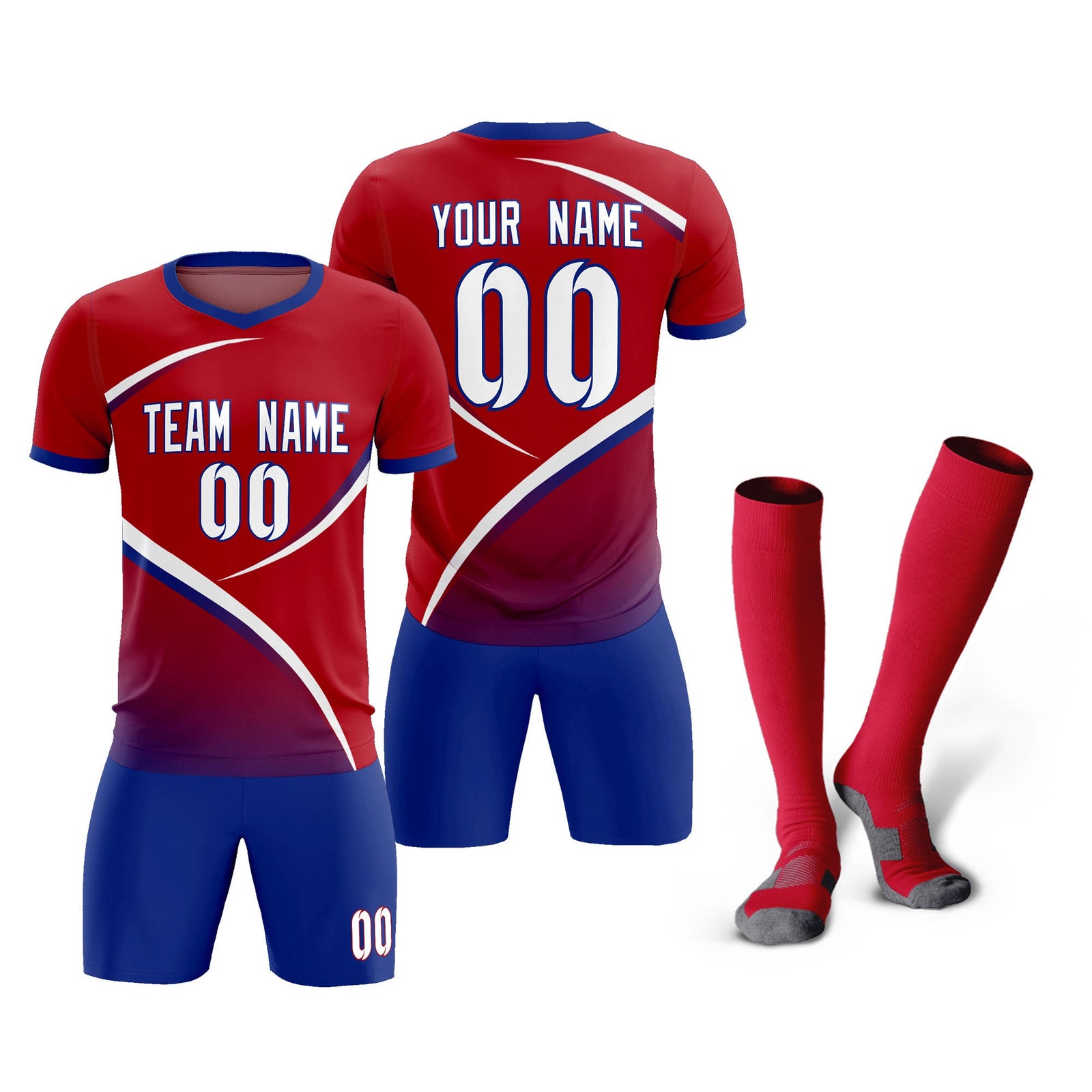 Custom Red Royal Color Block Training Uniform For Men Soccer Sets Jersey