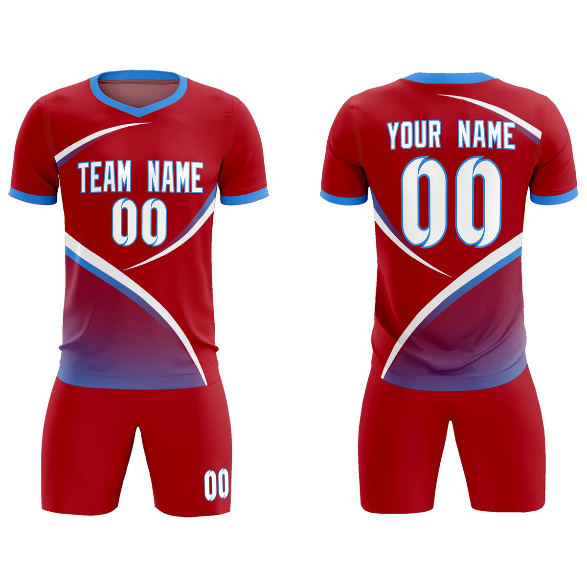 Custom Red Powder Blue Color Block Training Uniform For Men Soccer Sets Jersey