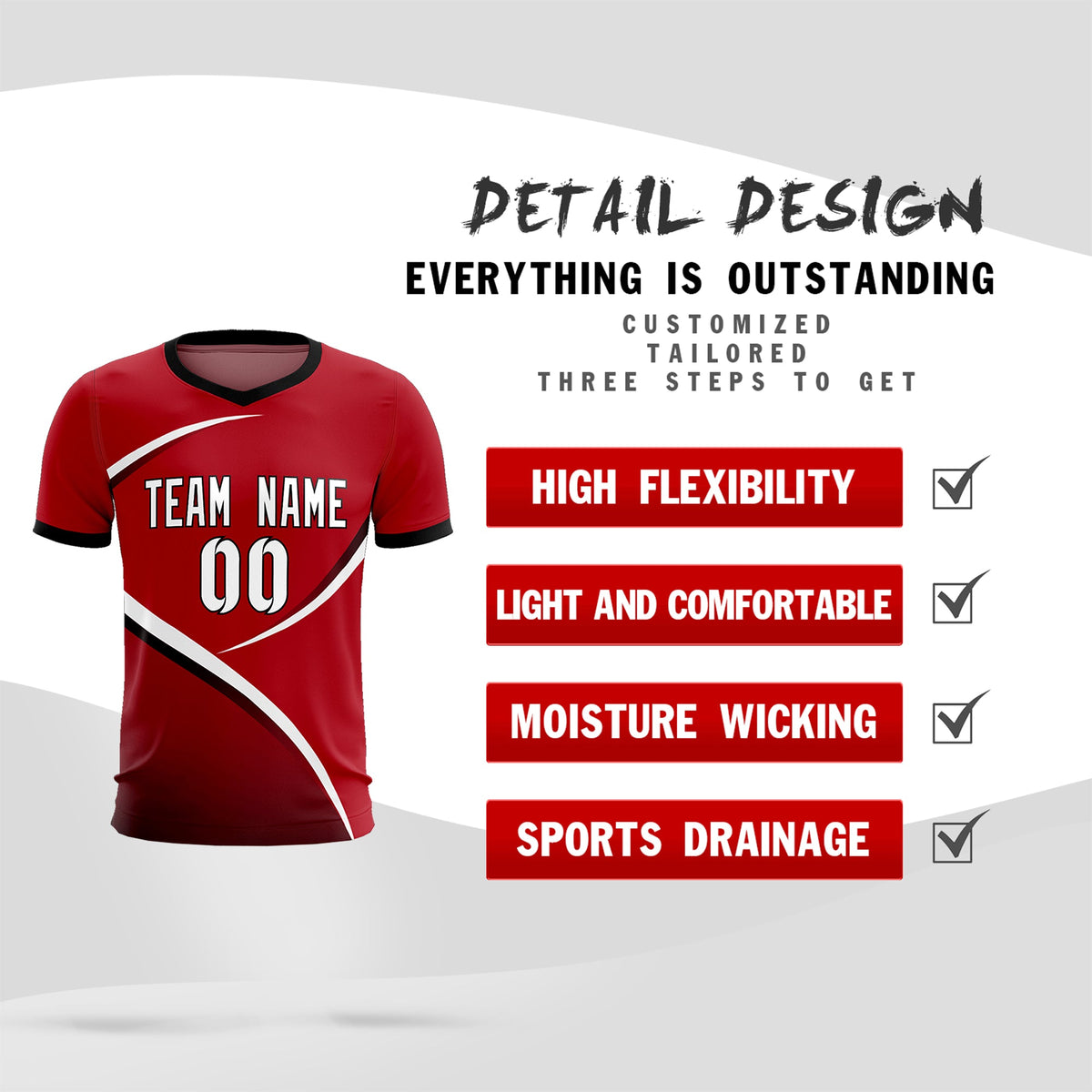Custom Red Black Color Block Training Uniform For Men Soccer Sets Jersey