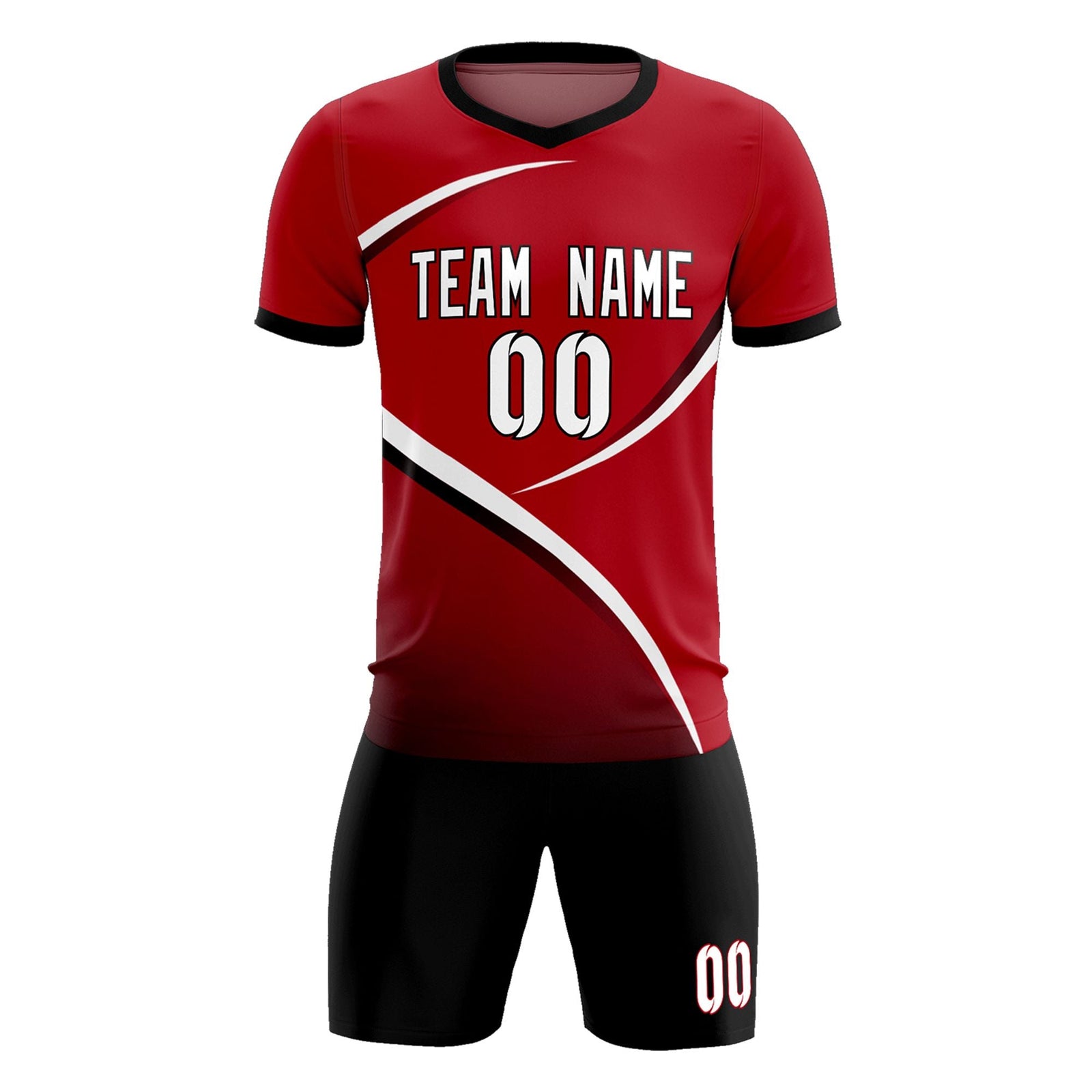 Custom Red Black Color Block Training Uniform For Men Soccer Sets Jersey