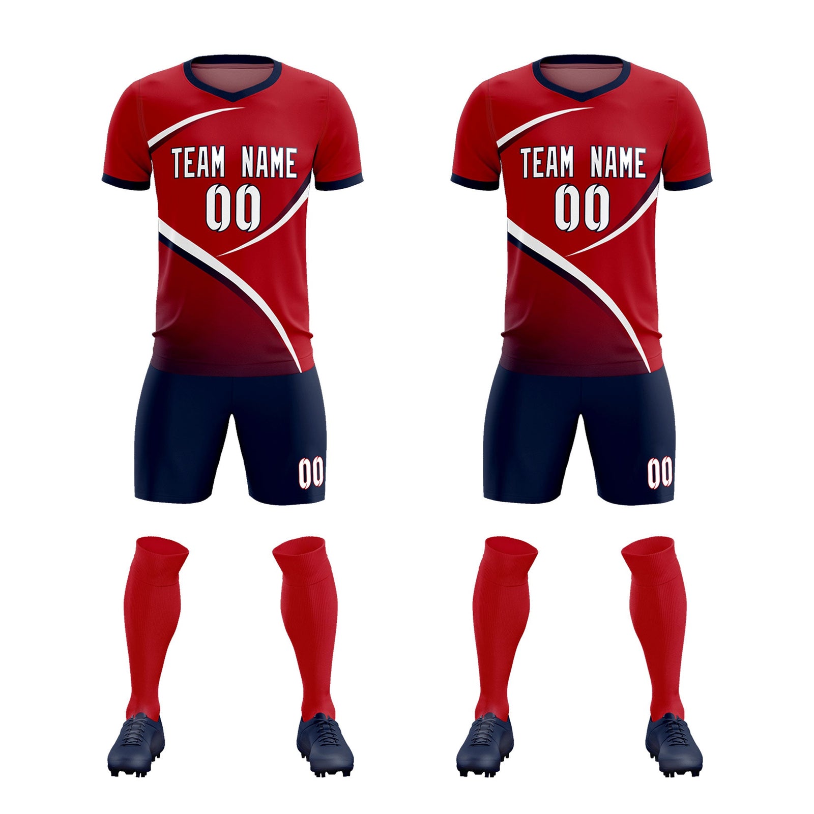 Custom Red Navy Color Block Training Uniform For Men Soccer Sets Jersey