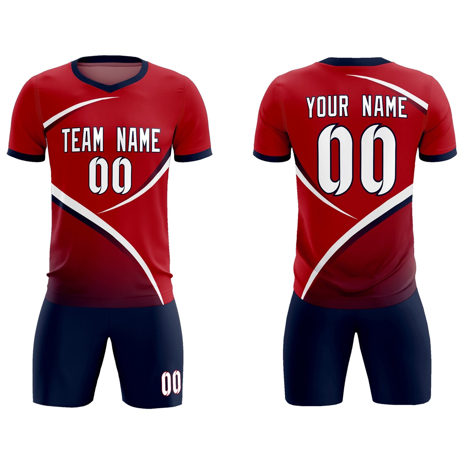 Custom Red Navy Color Block Training Uniform For Men Soccer Sets Jersey