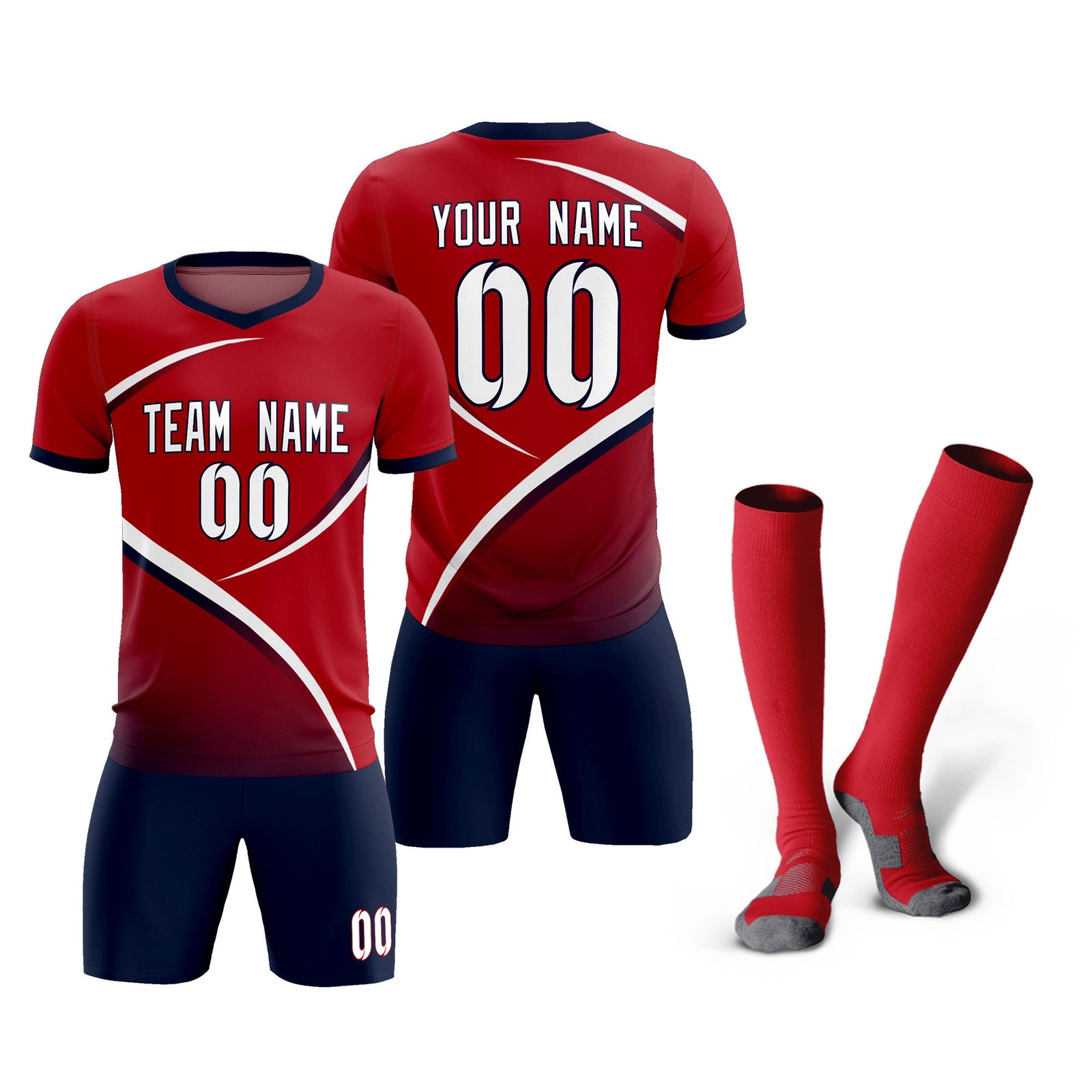Custom Red Navy Color Block Training Uniform For Men Soccer Sets Jersey