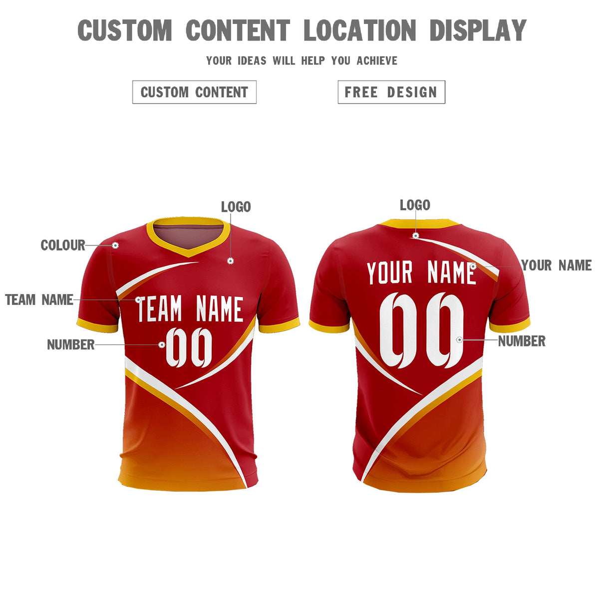 Custom Red Gold Color Block Training Uniform For Men Soccer Sets Jersey